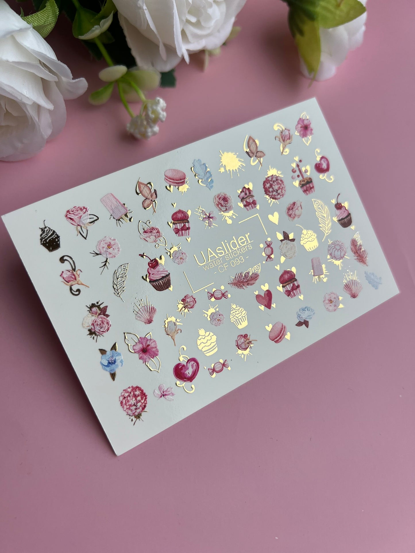 Nail Water Decal CF-093 | Cupcakes, Roses & Sweets Nail Art Stickers | Floral Dessert Water Slide Decals