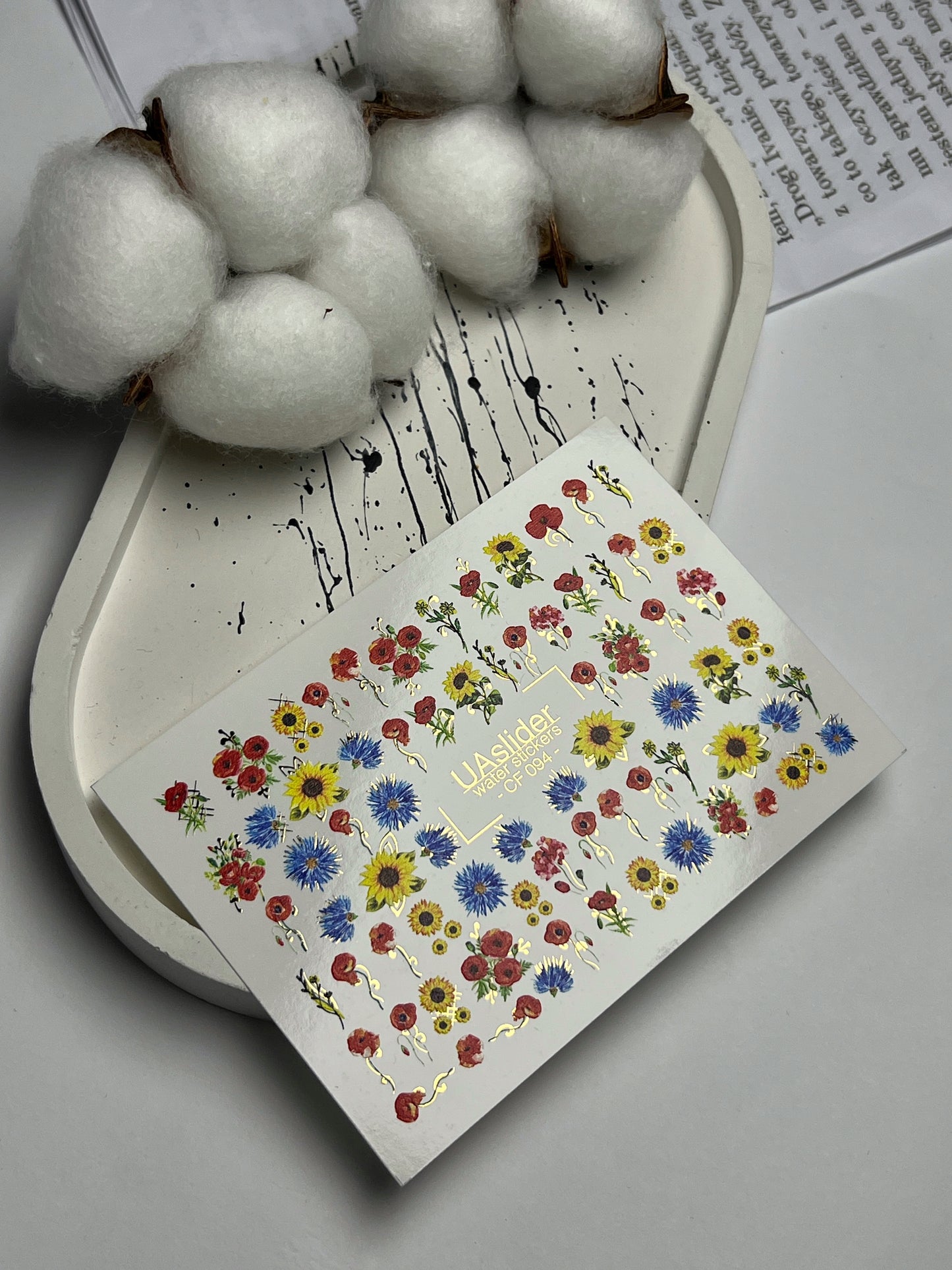 Nail Water Decal CF-094 | Poppies, Cornflowers & Sunflowers Nail Art Stickers | Summer Floral Water Slide Decals