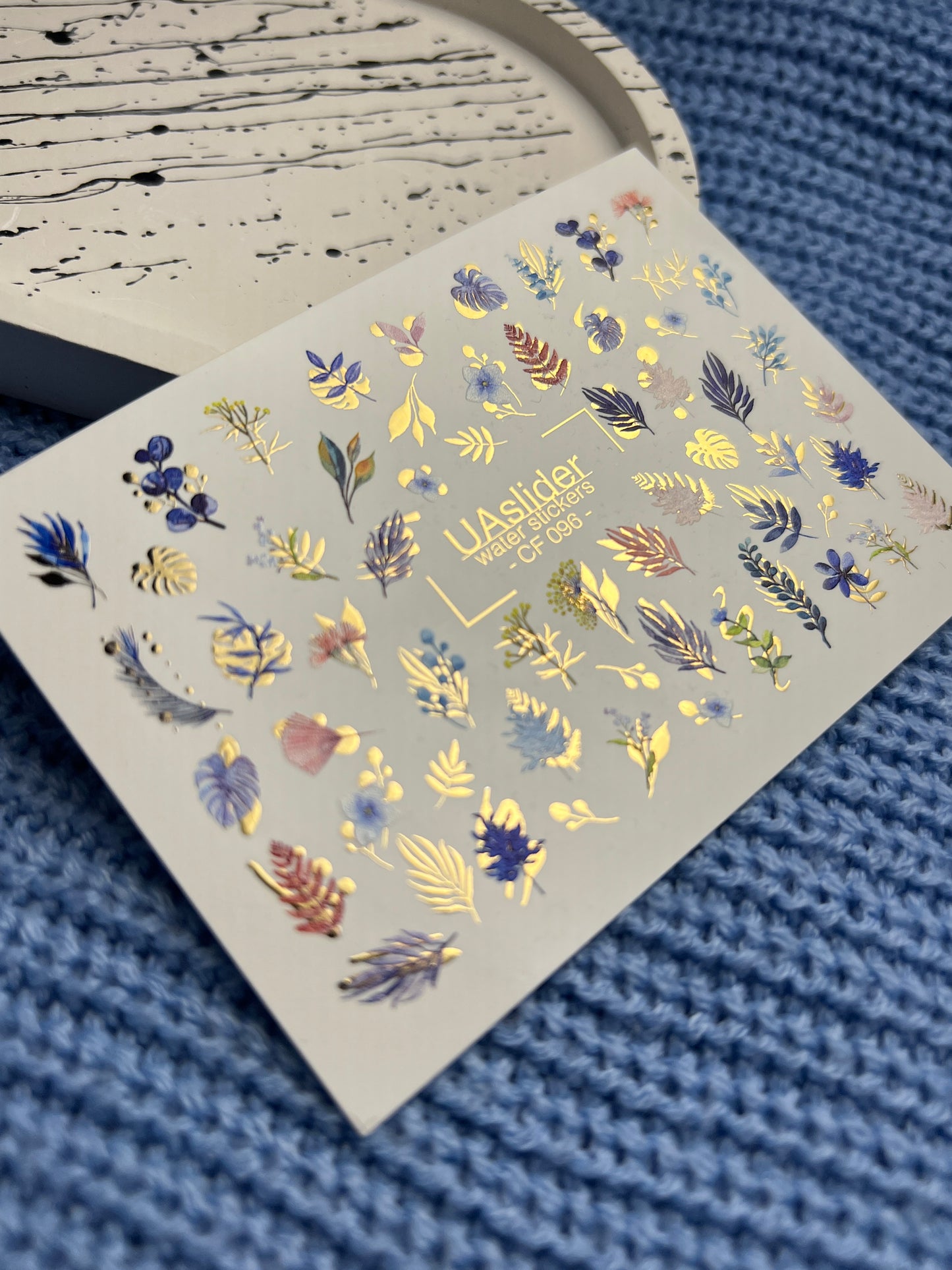 Nail Water Decal CF-096 | Tropical & Botanical Nail Art Stickers | Colorful Leaves & Floral Water Slide Decals with Gold Foil