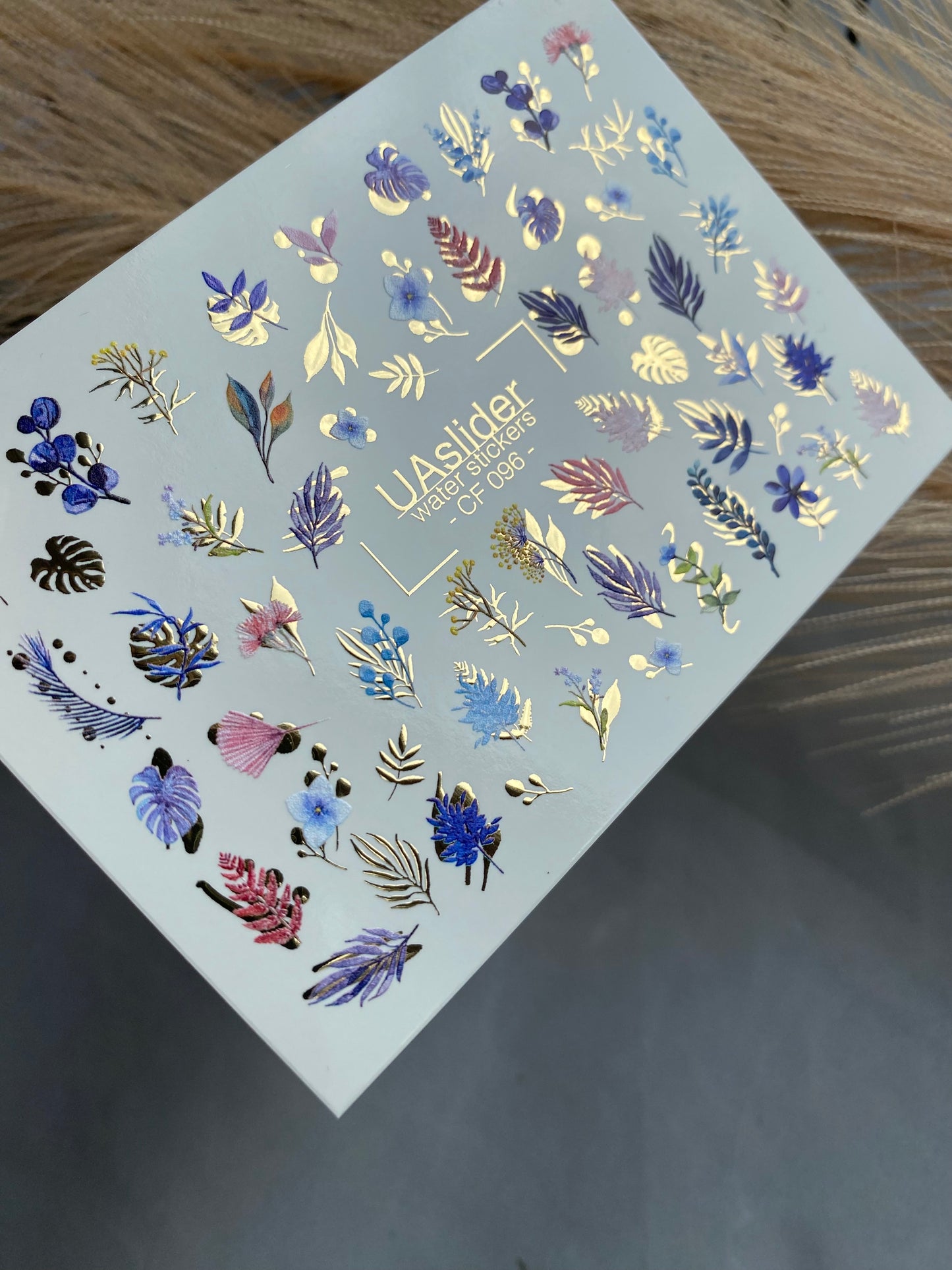 Nail Water Decal CF-096 | Tropical & Botanical Nail Art Stickers | Colorful Leaves & Floral Water Slide Decals with Gold Foil