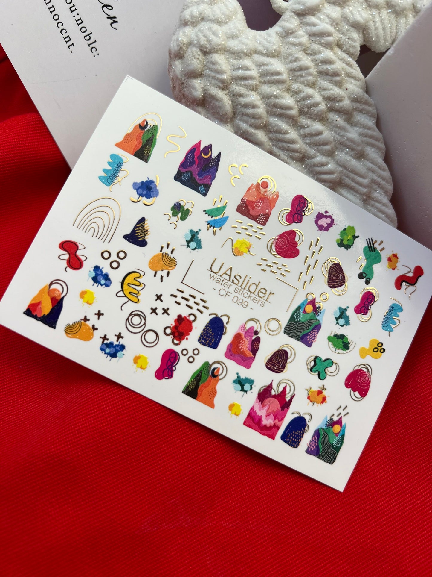 Nail Water Decal CF-099 | Abstract Nail Stickers with Colorful Shapes | Modern Water Slide Decals with Gold Foil