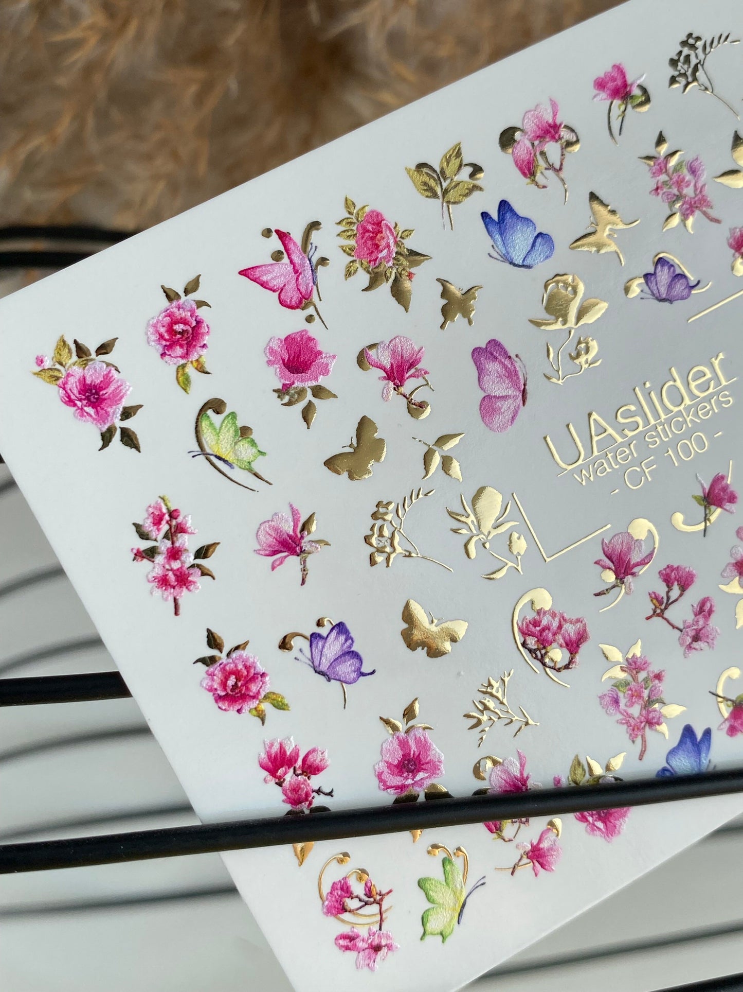 Nail Water Decal CF-100 | Abstract Nail Stickers with Colorful Shapes | Modern Water Slide Decals with Gold Foil
