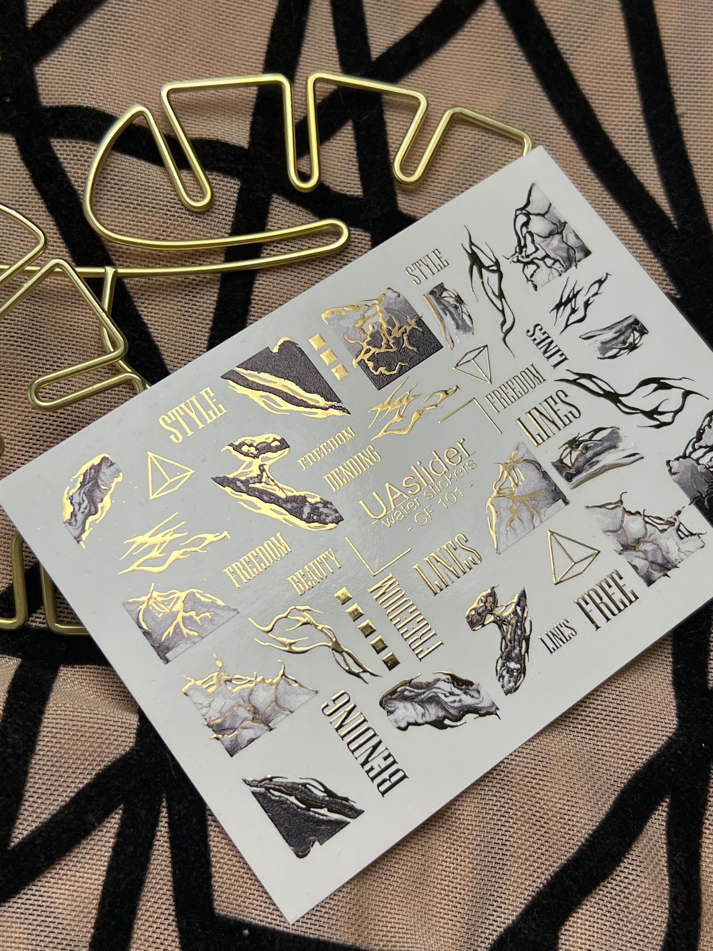 Nail Water Decal CF-101 | Marble Nail Stickers with Gold Lines | Abstract Water Slide Decals