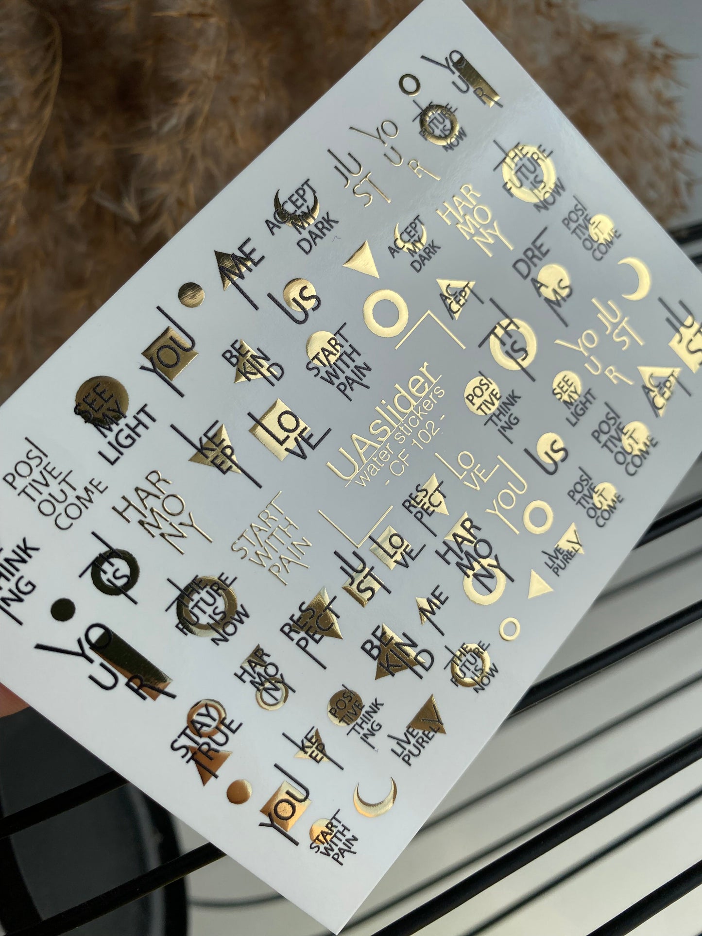 Nail Water Decal CF-102 | Minimalist Gold Letter Nail Stickers | Inspirational Word Water Slide Decals