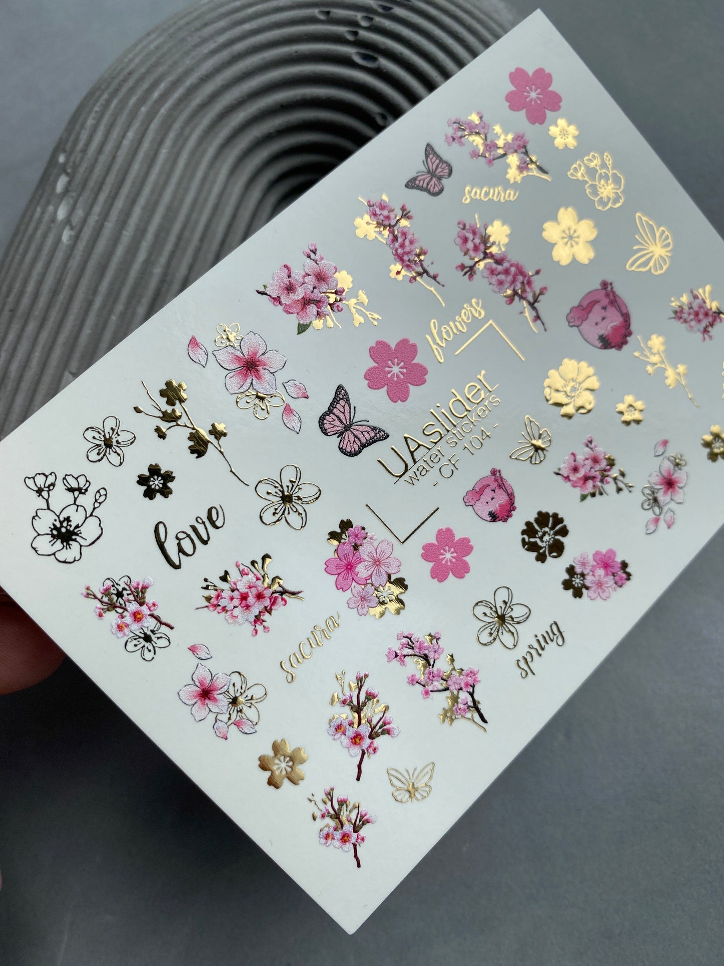 Nail Water Decal CF-104 | Sakura Blossom Nail Stickers | Cherry Flower & Butterfly Water Slide Decals