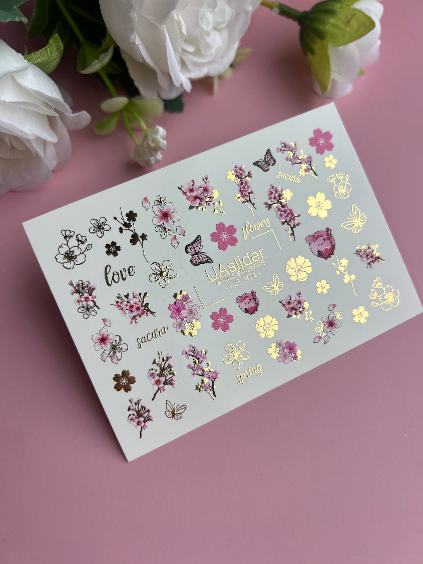 Nail Water Decal CF-104 | Sakura Blossom Nail Stickers | Cherry Flower & Butterfly Water Slide Decals