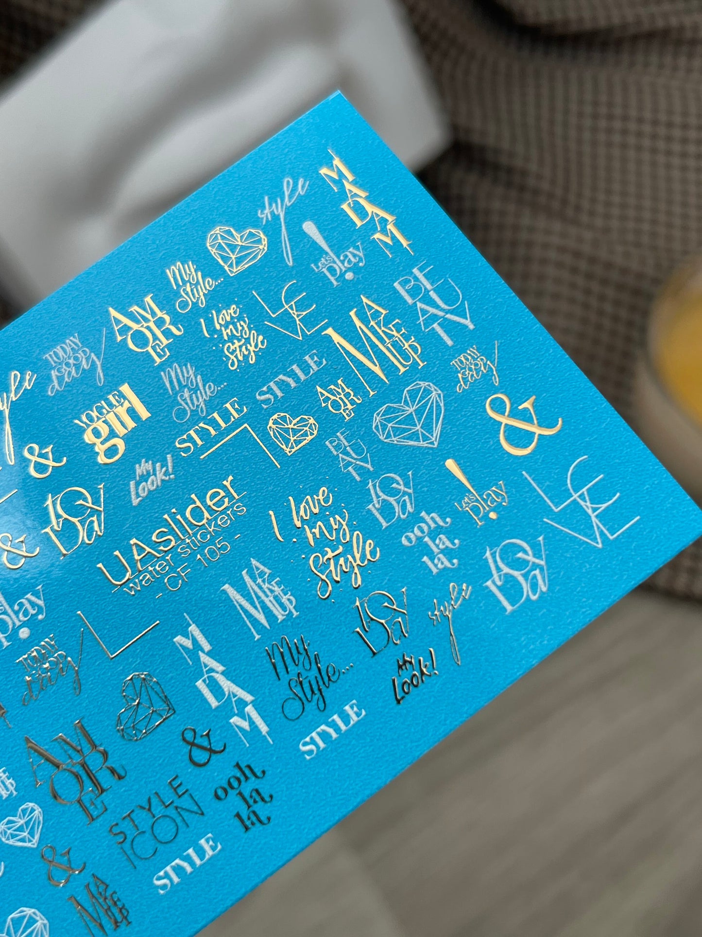 Nail Water Decal CF-105 | Minimalist Lettering Nail Stickers | Gold & White Typography Water Decals