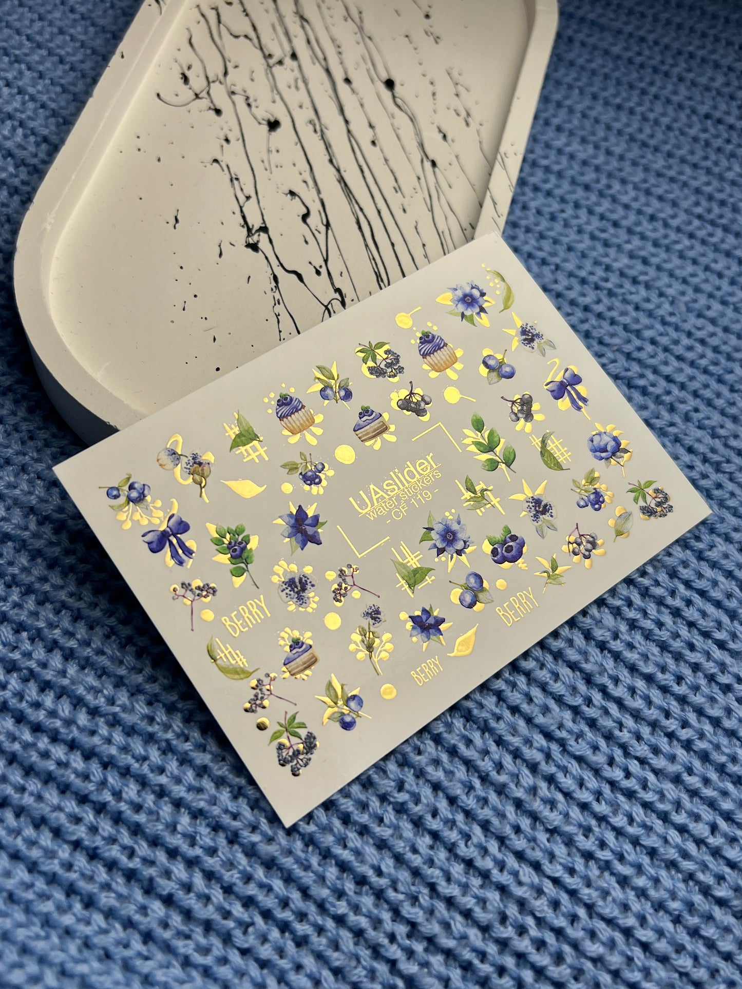 Nagel Wasserabziehbild CF-119 | Beeren Wasserfolien Nagelabziehbilder | Blaubeeren, Blumen & Süße Cupcakes