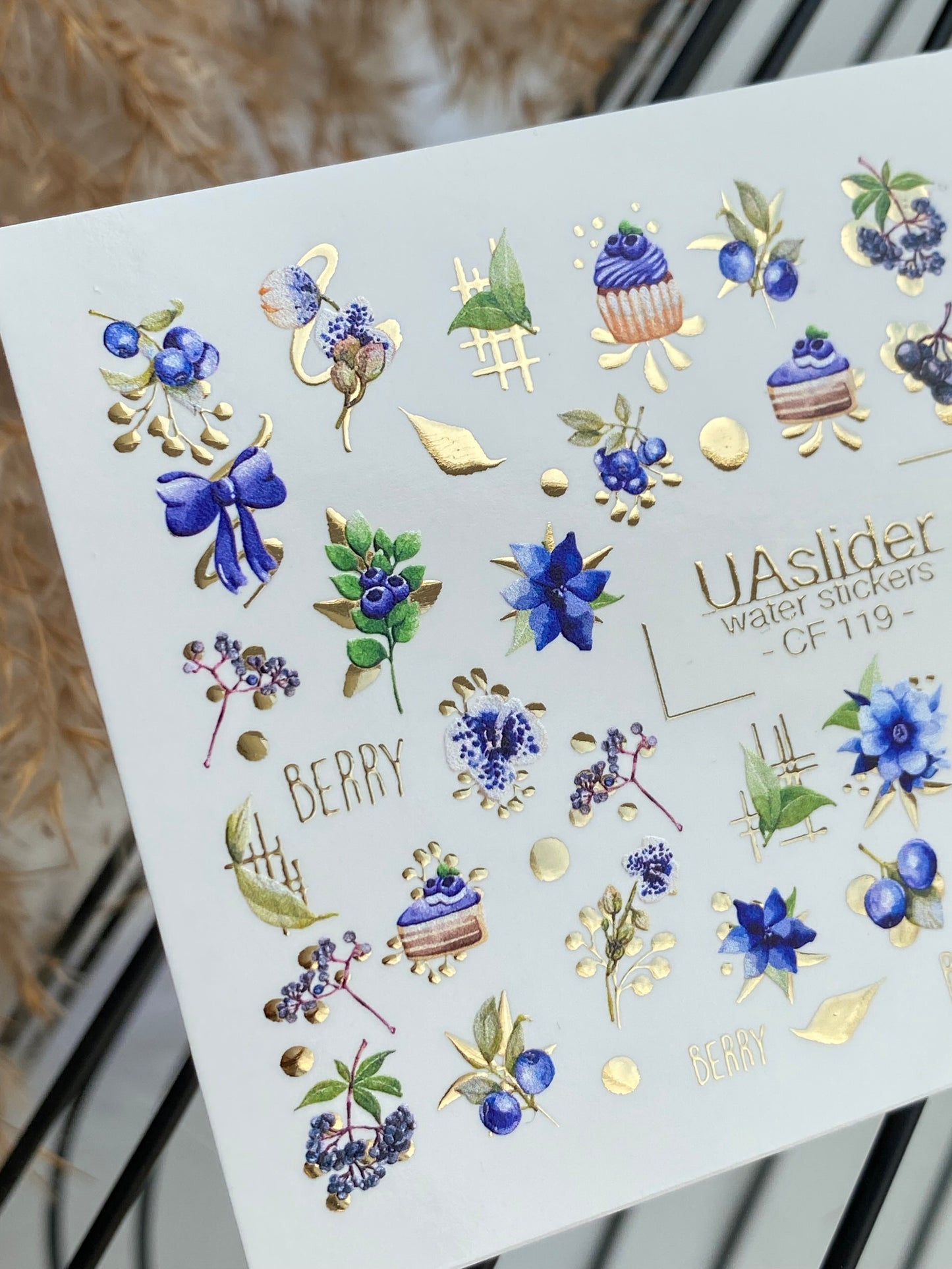 Nagel Wasserabziehbild CF-119 | Beeren Wasserfolien Nagelabziehbilder | Blaubeeren, Blumen & Süße Cupcakes