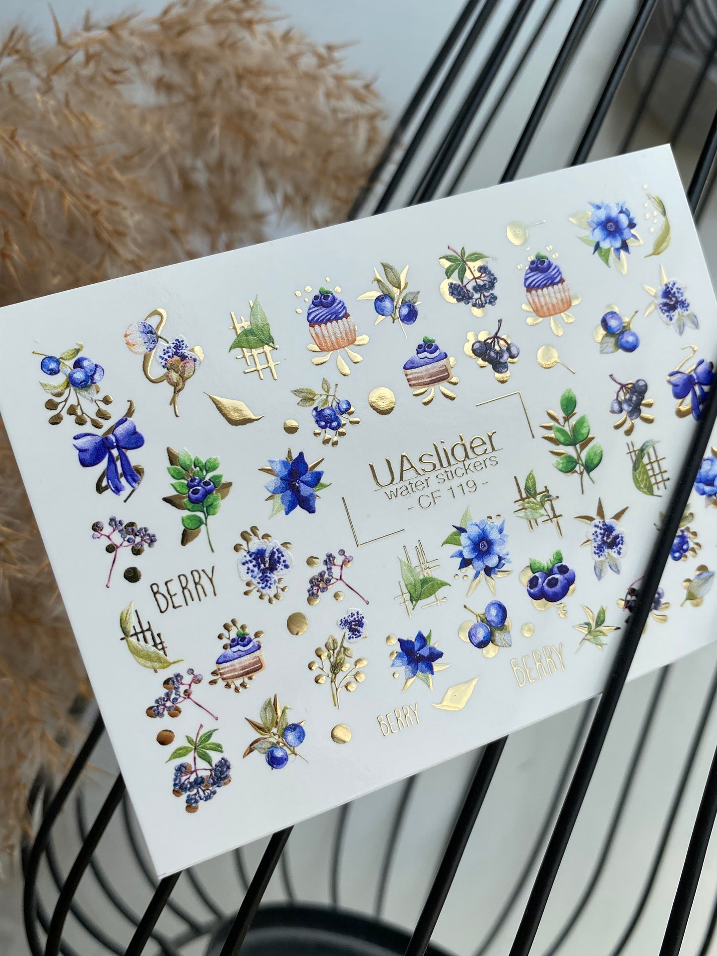 Nagel Wasserabziehbild CF-119 | Beeren Wasserfolien Nagelabziehbilder | Blaubeeren, Blumen & Süße Cupcakes