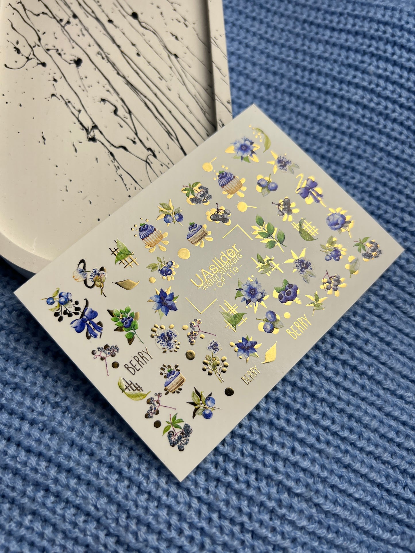 Nagel Wasserabziehbild CF-119 | Beeren Wasserfolien Nagelabziehbilder | Blaubeeren, Blumen & Süße Cupcakes