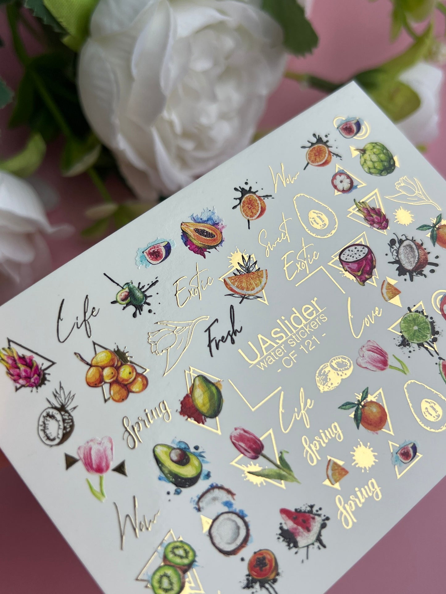 Nagel-Wasserabziehbild CF-121 | Exotische Frucht Wasser-Schiebefolien Nagelabziehbilder | Avocado, Drachenfrucht, Kiwi & Tropische Designs