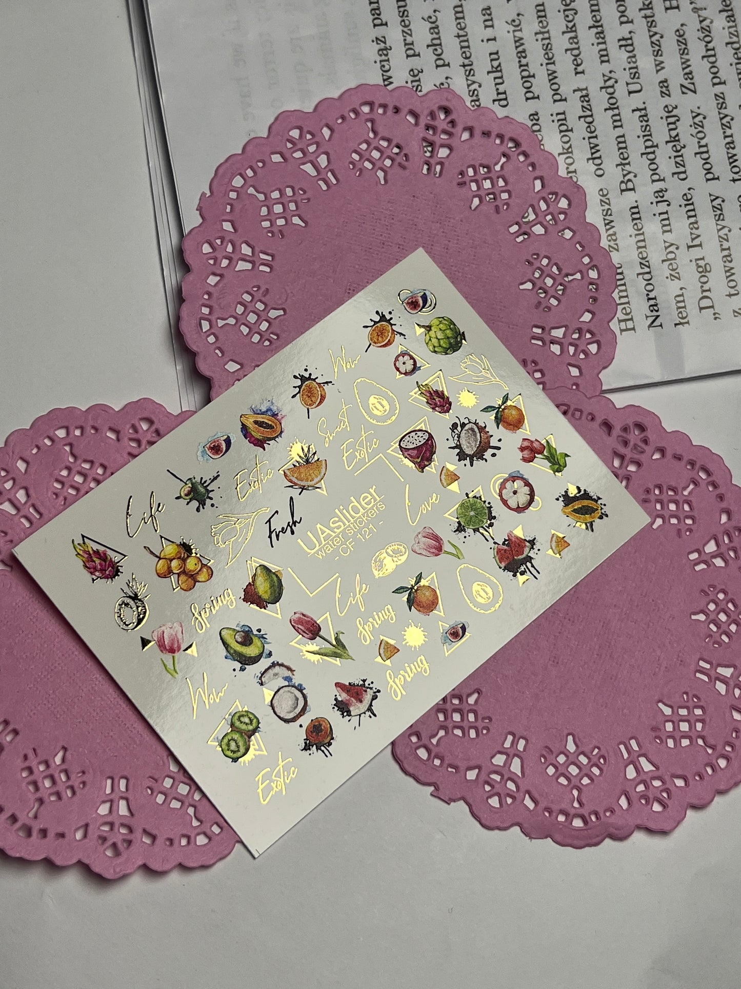 Nagel-Wasserabziehbild CF-121 | Exotische Frucht Wasser-Schiebefolien Nagelabziehbilder | Avocado, Drachenfrucht, Kiwi & Tropische Designs