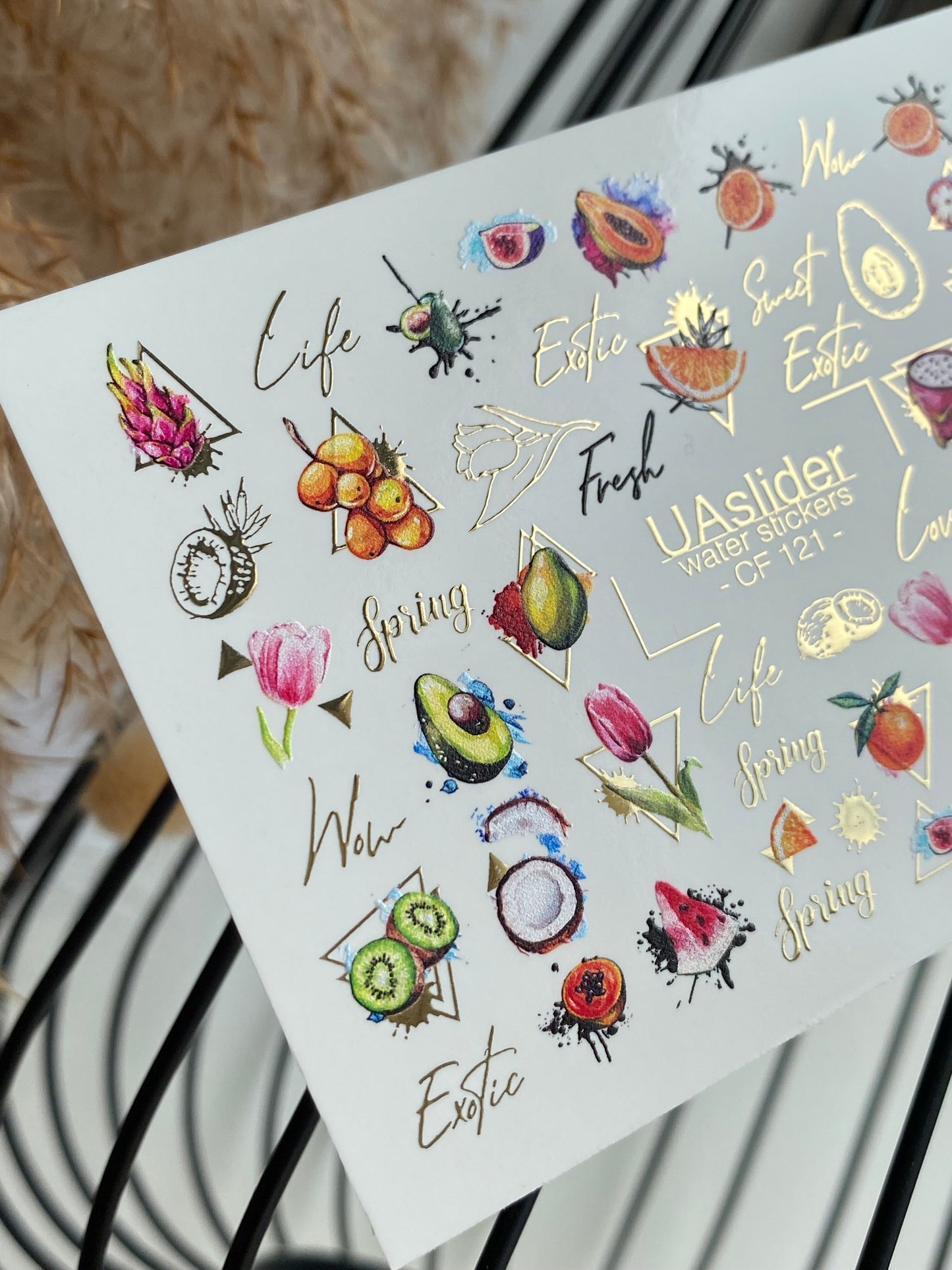 Nagel-Wasserabziehbild CF-121 | Exotische Frucht Wasser-Schiebefolien Nagelabziehbilder | Avocado, Drachenfrucht, Kiwi & Tropische Designs