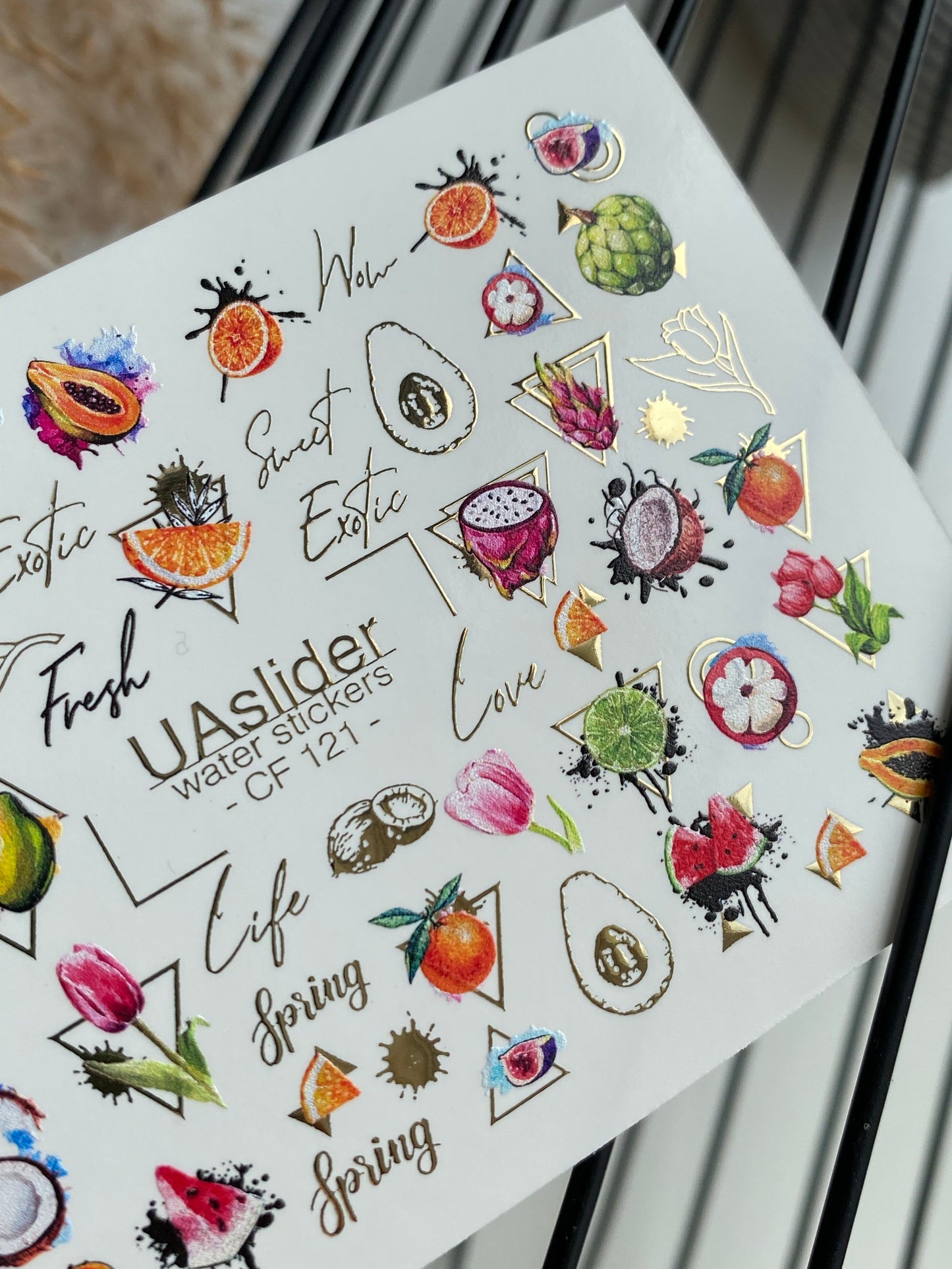 Nagel-Wasserabziehbild CF-121 | Exotische Frucht Wasser-Schiebefolien Nagelabziehbilder | Avocado, Drachenfrucht, Kiwi & Tropische Designs