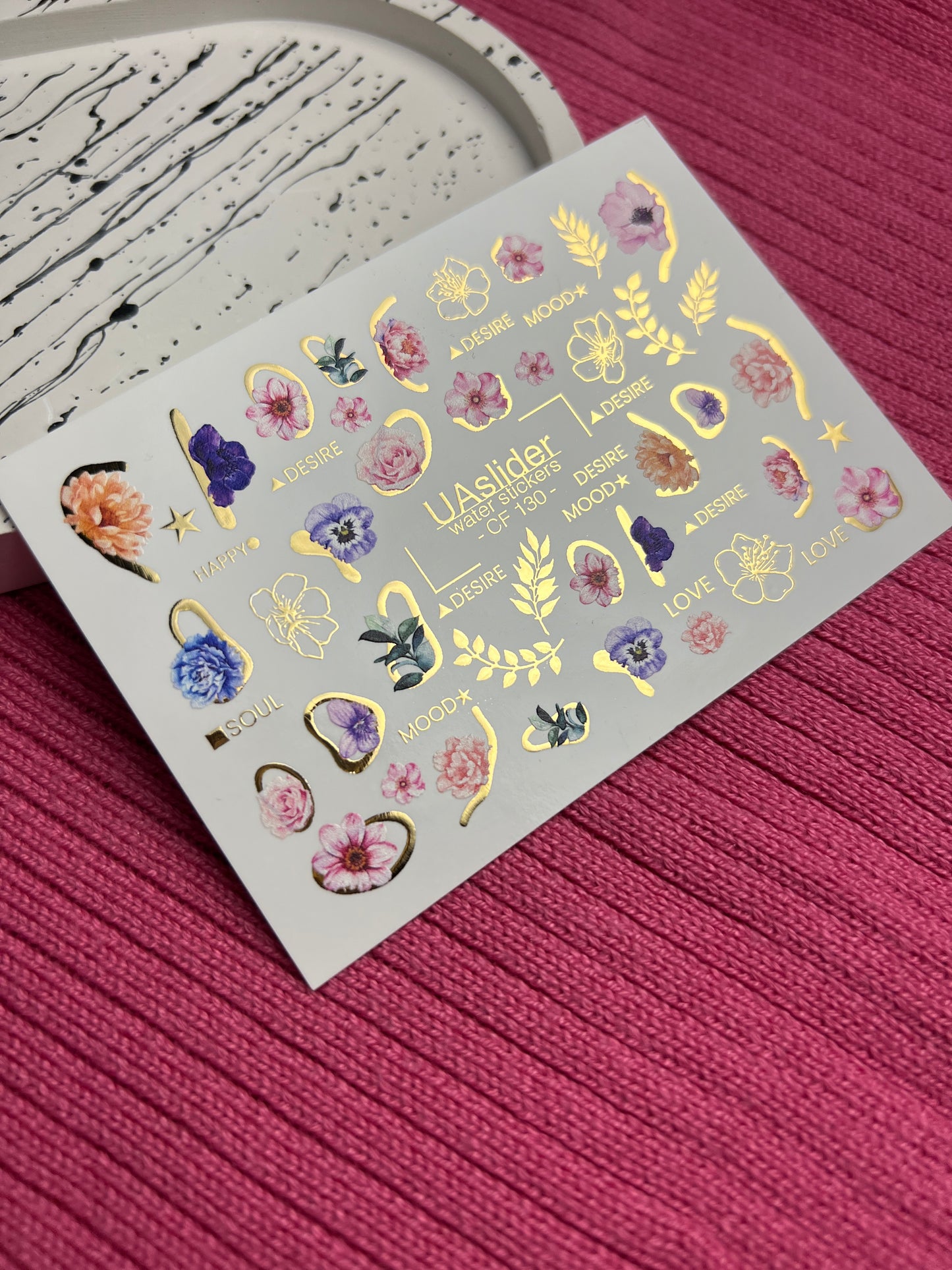 Nagel Wasserabziehbild CF-130 | Florale Wasser-Schiebefolien Nagelabziehbilder | Anemonen, Pfingstrosen & romantische Blumendesigns