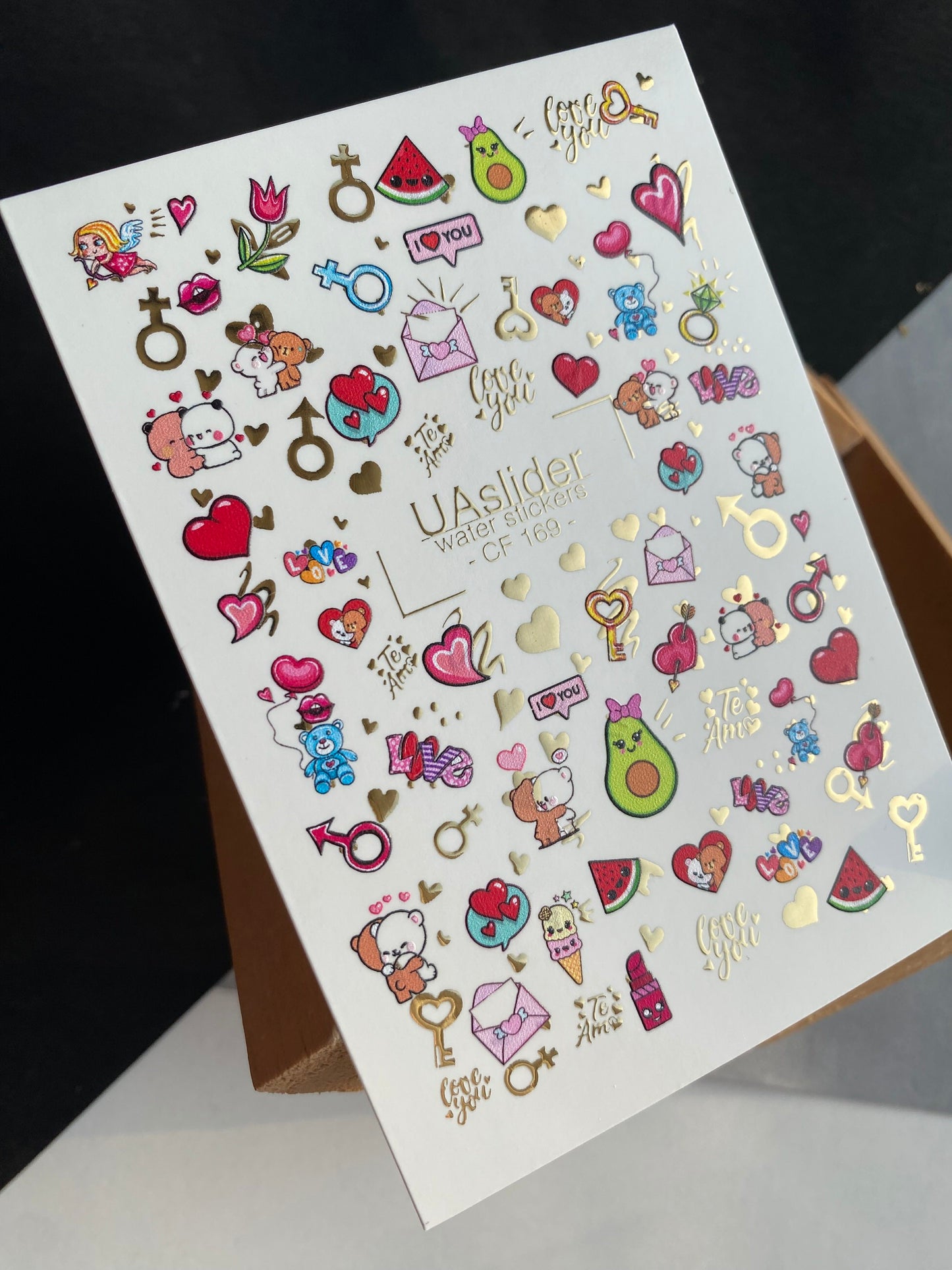 Nagel Water Decal CF-169 | Schattige Liefde Nagel Water Decals | Beren, Harten & Avocado