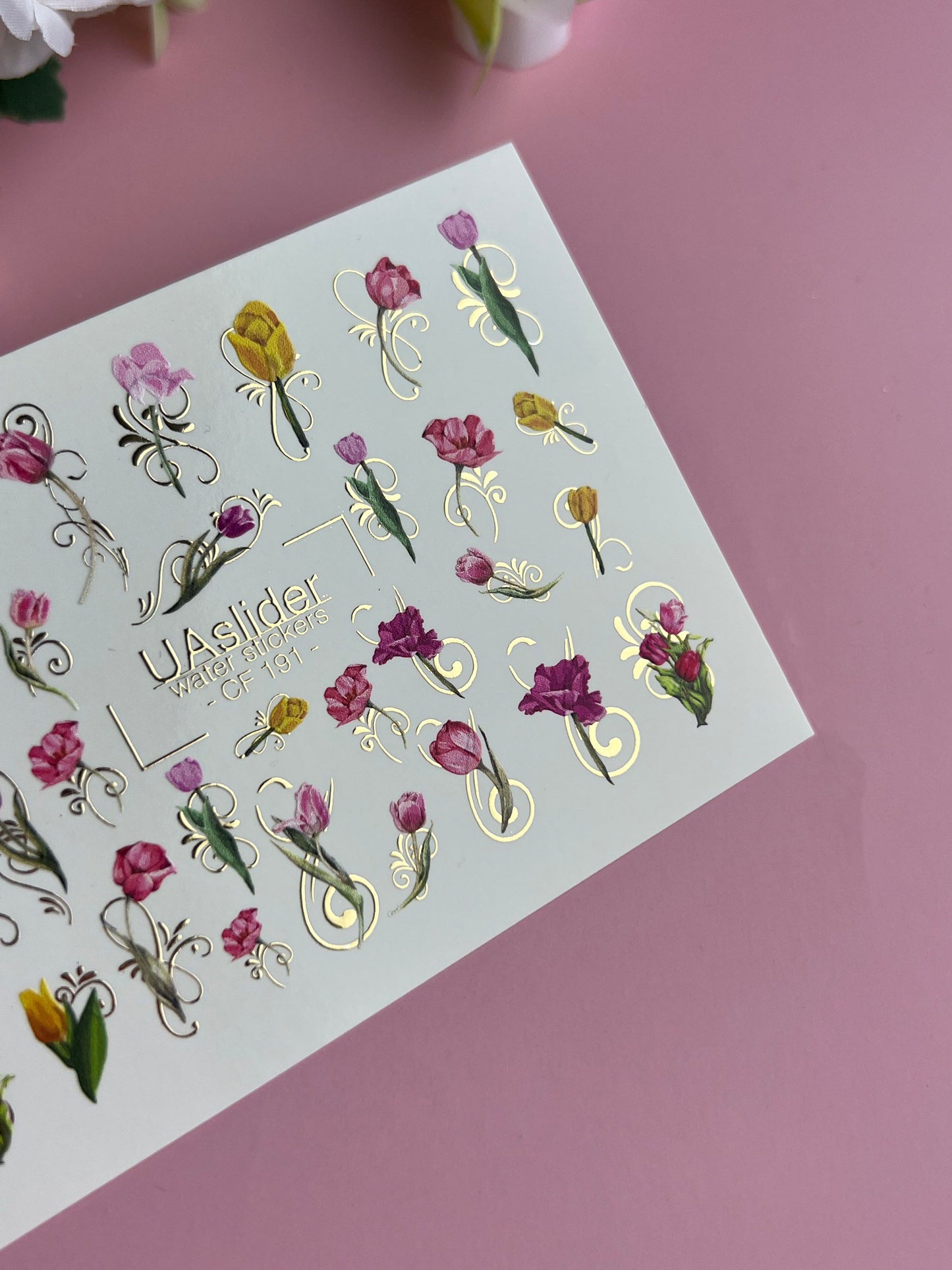 Nagel Wasserabziehbild CF-191 | Nagel Wasserabziehbilder | Tulpen & Blumenornamente