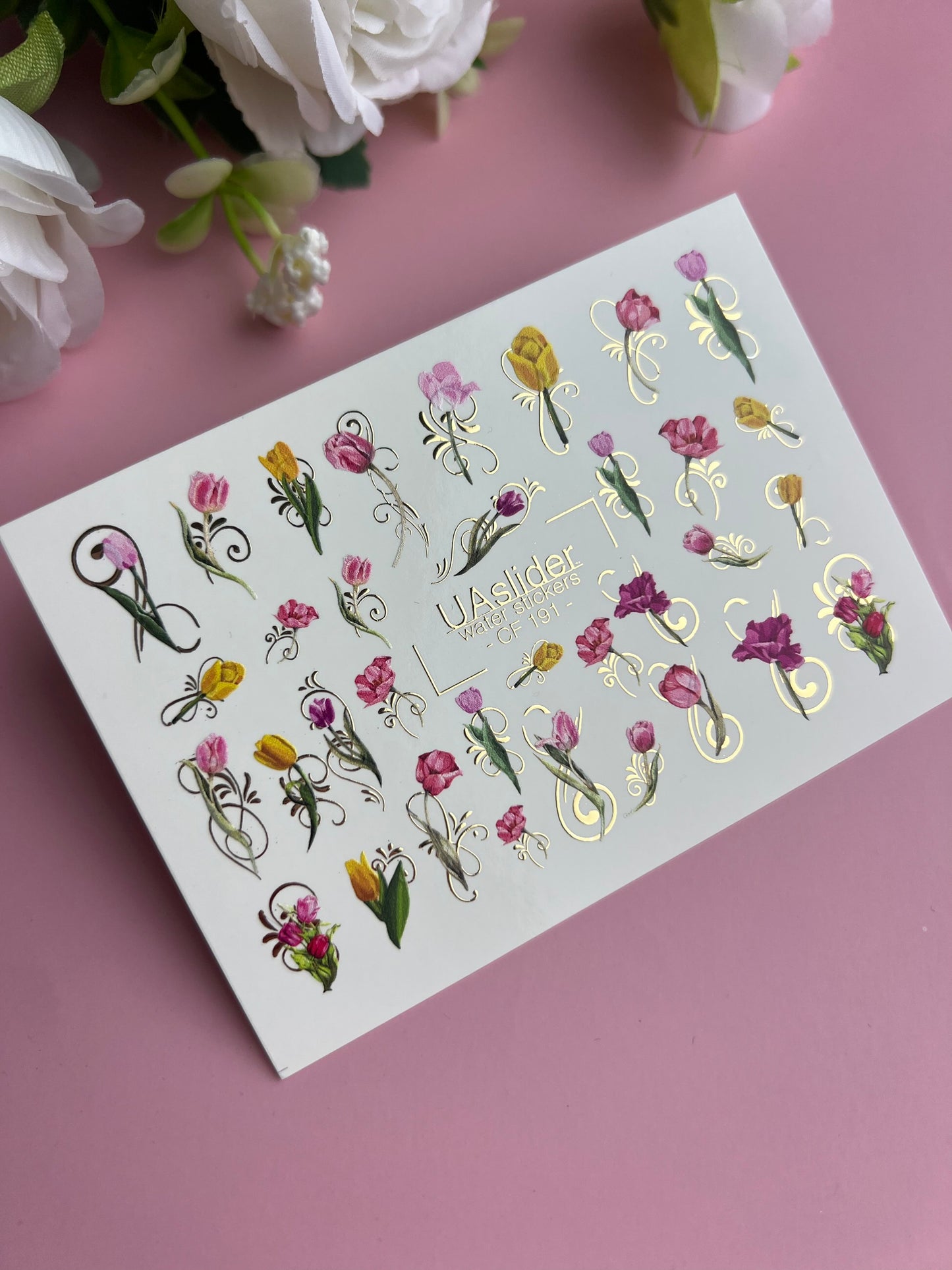 Nagel Wasserabziehbild CF-191 | Nagel Wasserabziehbilder | Tulpen & Blumenornamente