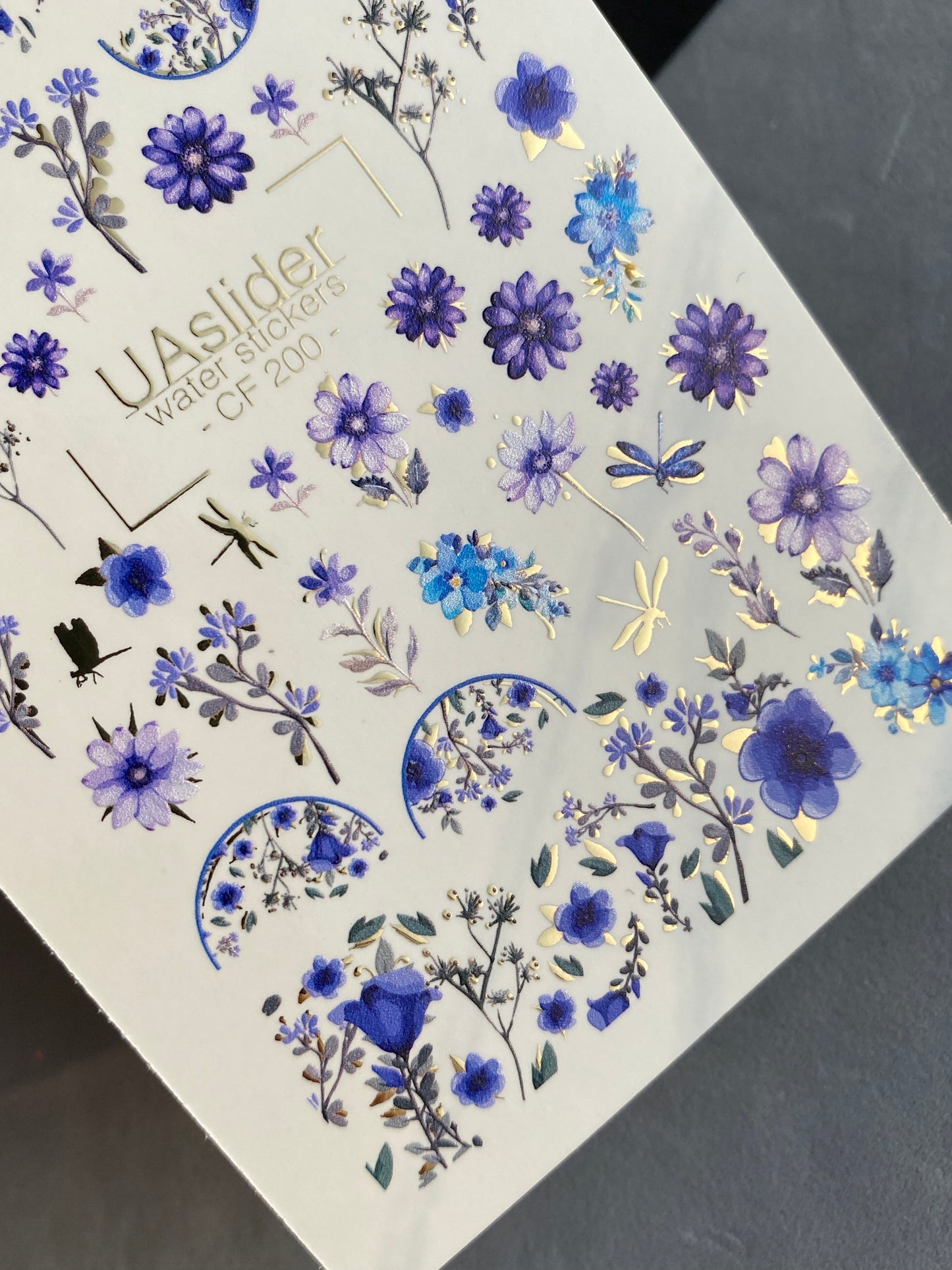 Nagel Wasserabziehbild CF-200 | Nagel Wasserabziehbilder | Blaue & Violette Blumenmuster