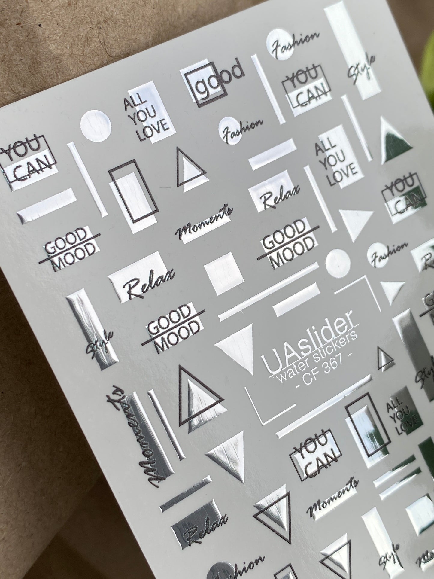 Nagel-Wasserabziehbild CF-367 | Wasserabzieh-Nagelbilder | Silberne Geometrische & Motivierende Texte