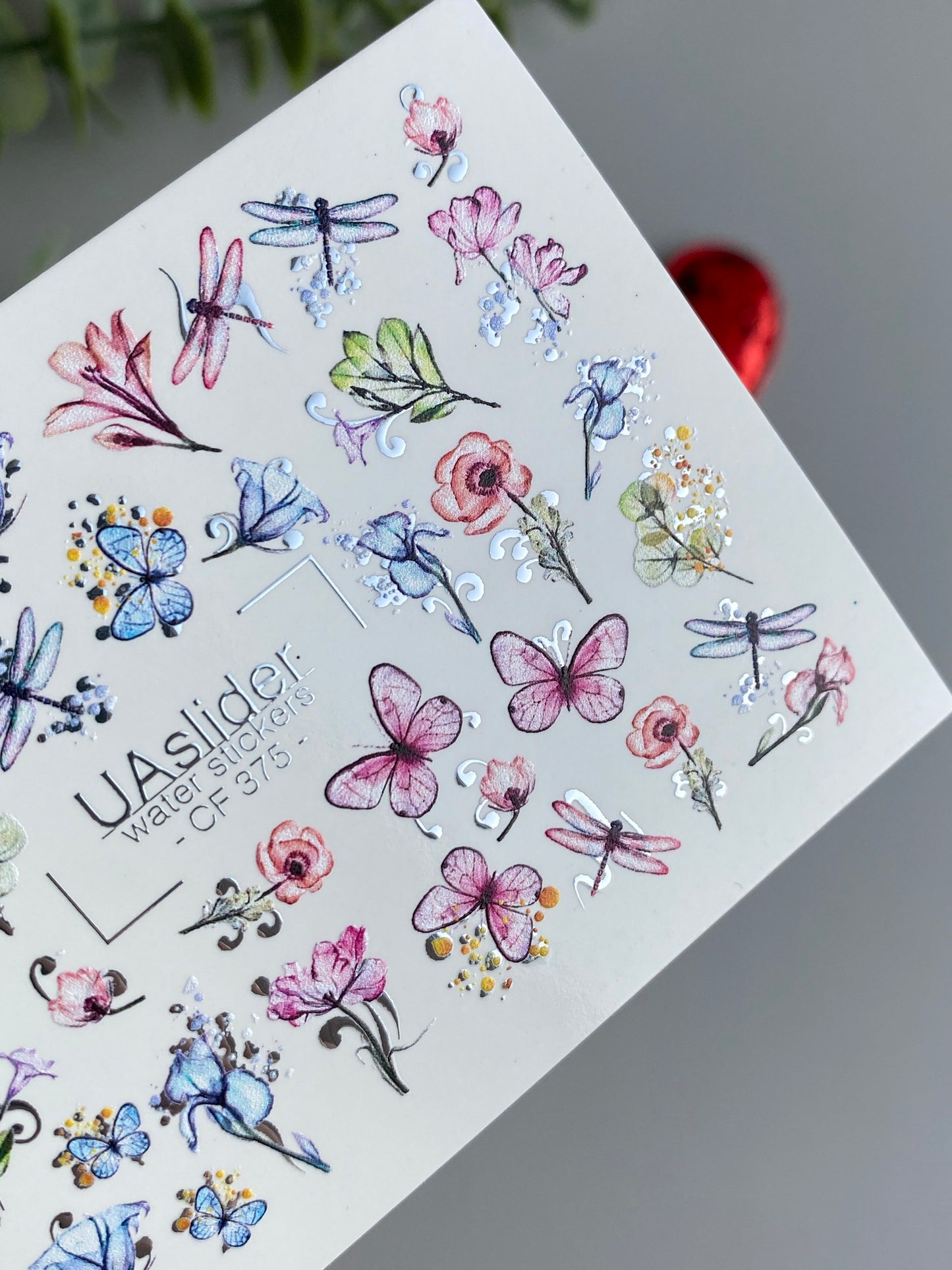 Nagel-Wasserabziehbild CF-375 | Wasserfolien-Nagelabziehbilder mit Blumen | Schmetterlinge und Libellen