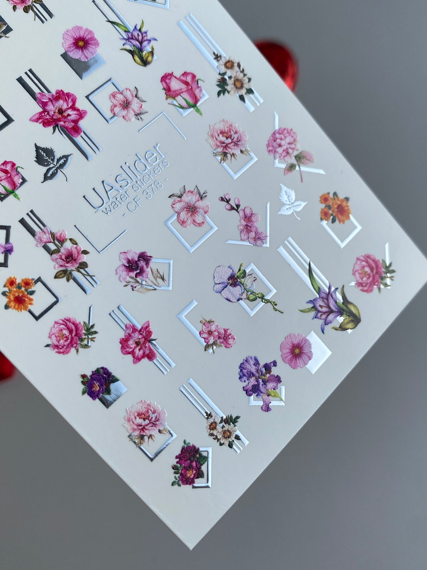 Décalcomanie d'eau pour ongles CF-378 | Décalcomanies d'eau florales pour ongles | Cadres géométriques et fleurs modernes