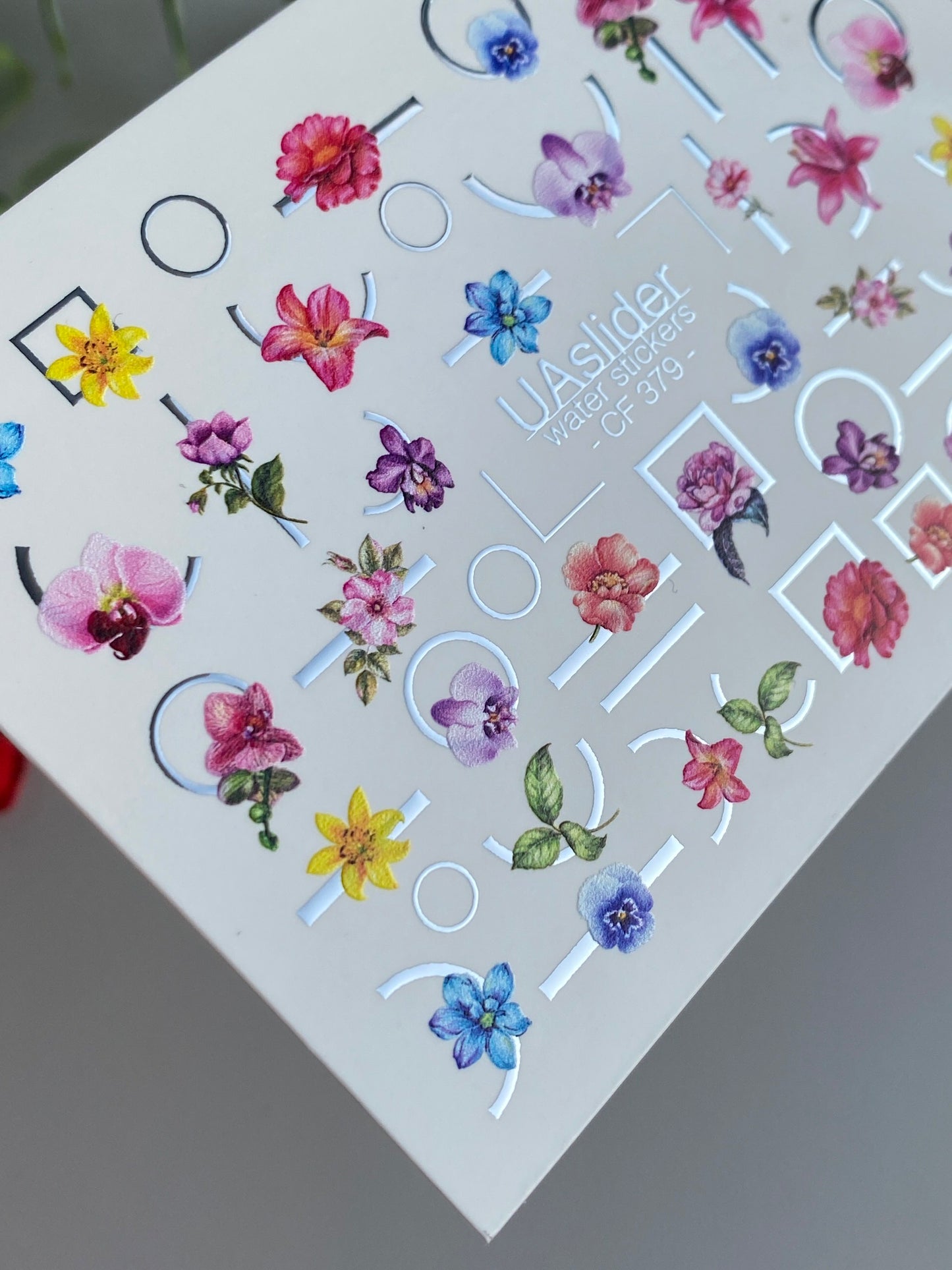Nagel-Wasserabziehbild CF-379 | Bunte florale Wasser-Schiebefolien für Nägel | Orchideen mit geometrischen Akzenten
