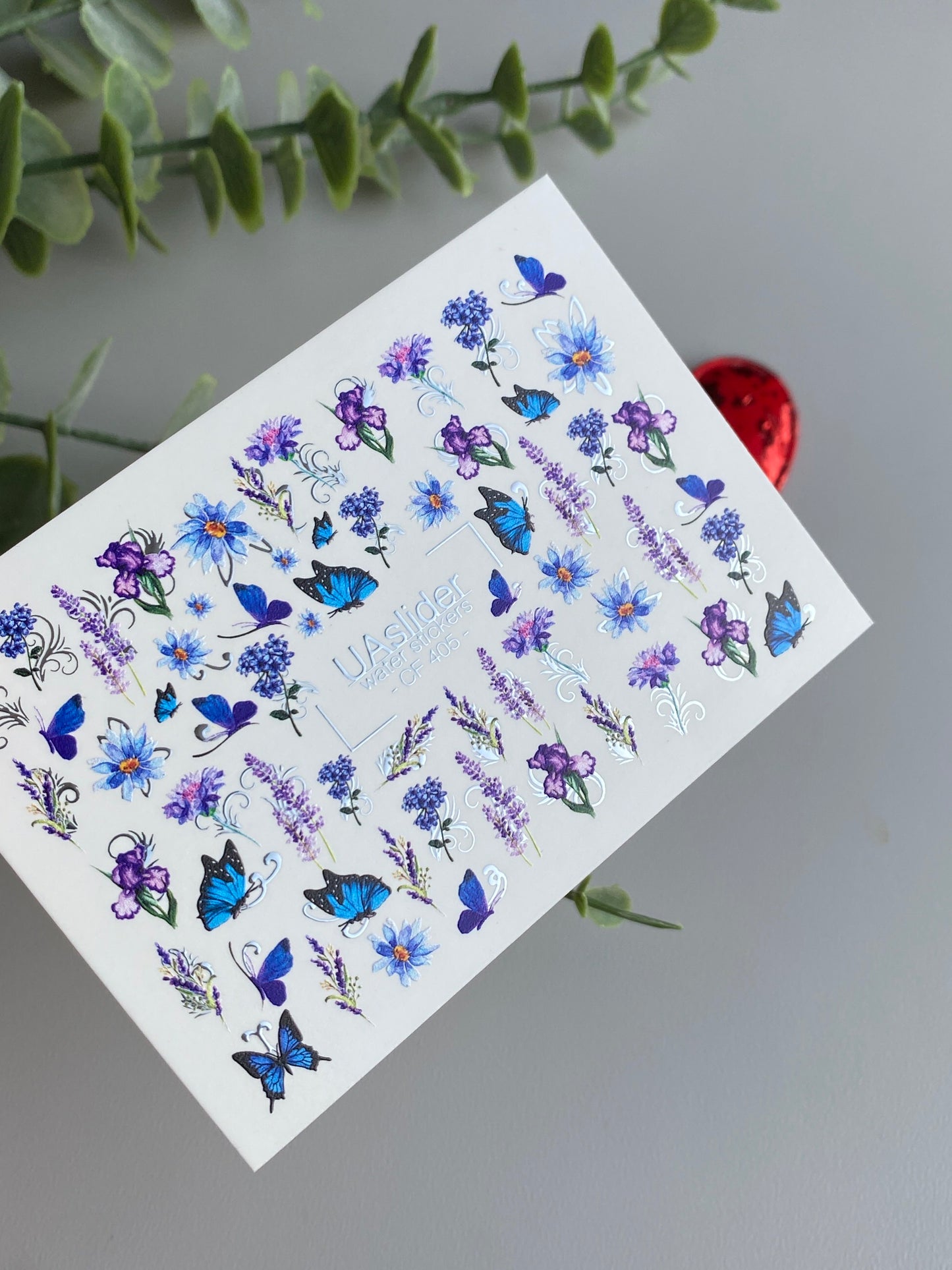 Nagel Wasserabziehbild CF-405 | Blaue Schmetterling & Blumen Wasserfolien Nagelabziehbilder | Sommergarten Nagelkunst