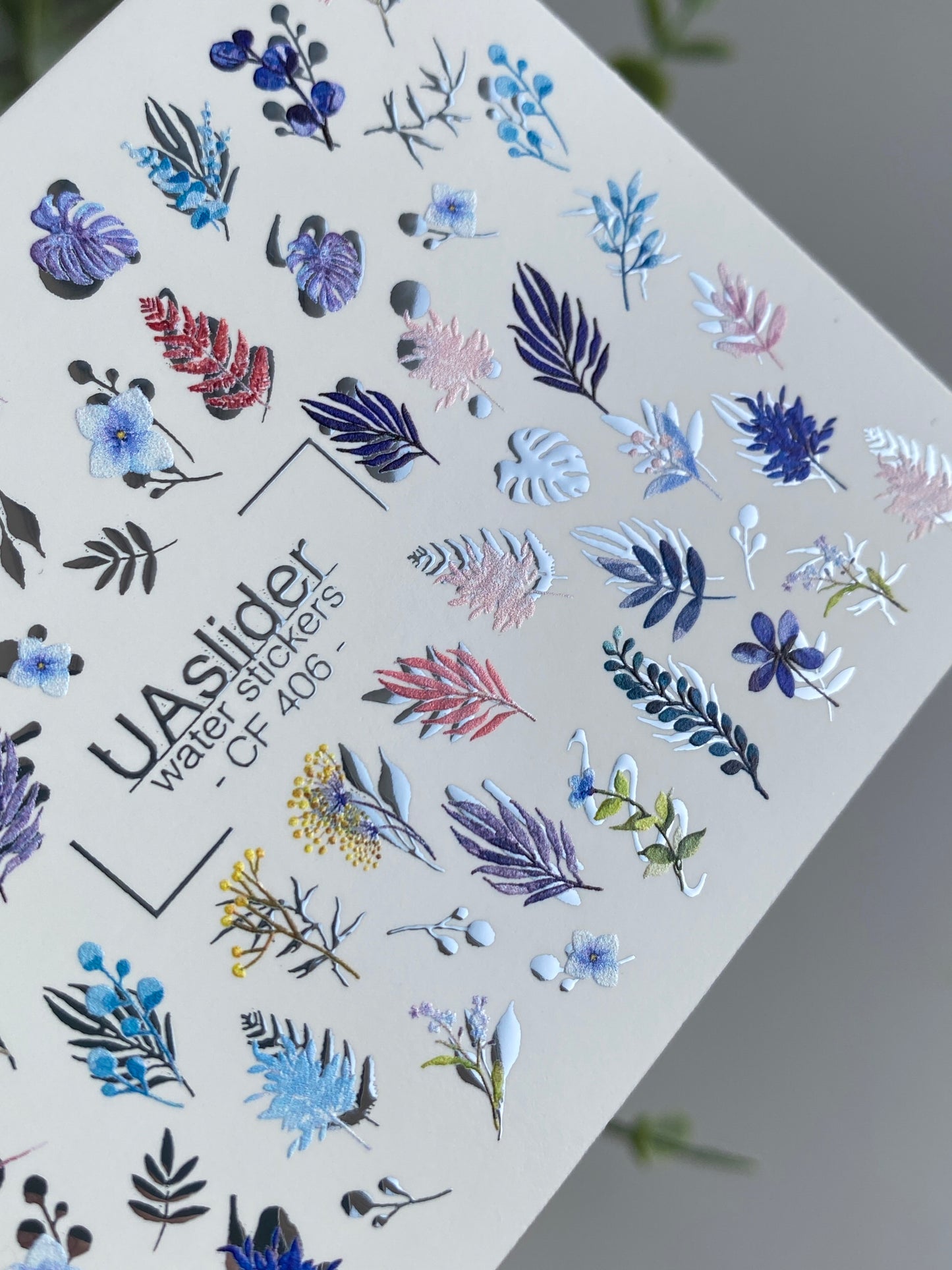 Nagų vandens lipdukas CF-406 | Botaninių lapų ir gėlių vandens slankiojo nagų lipdukai | Elegantiška augalų nagų dailė