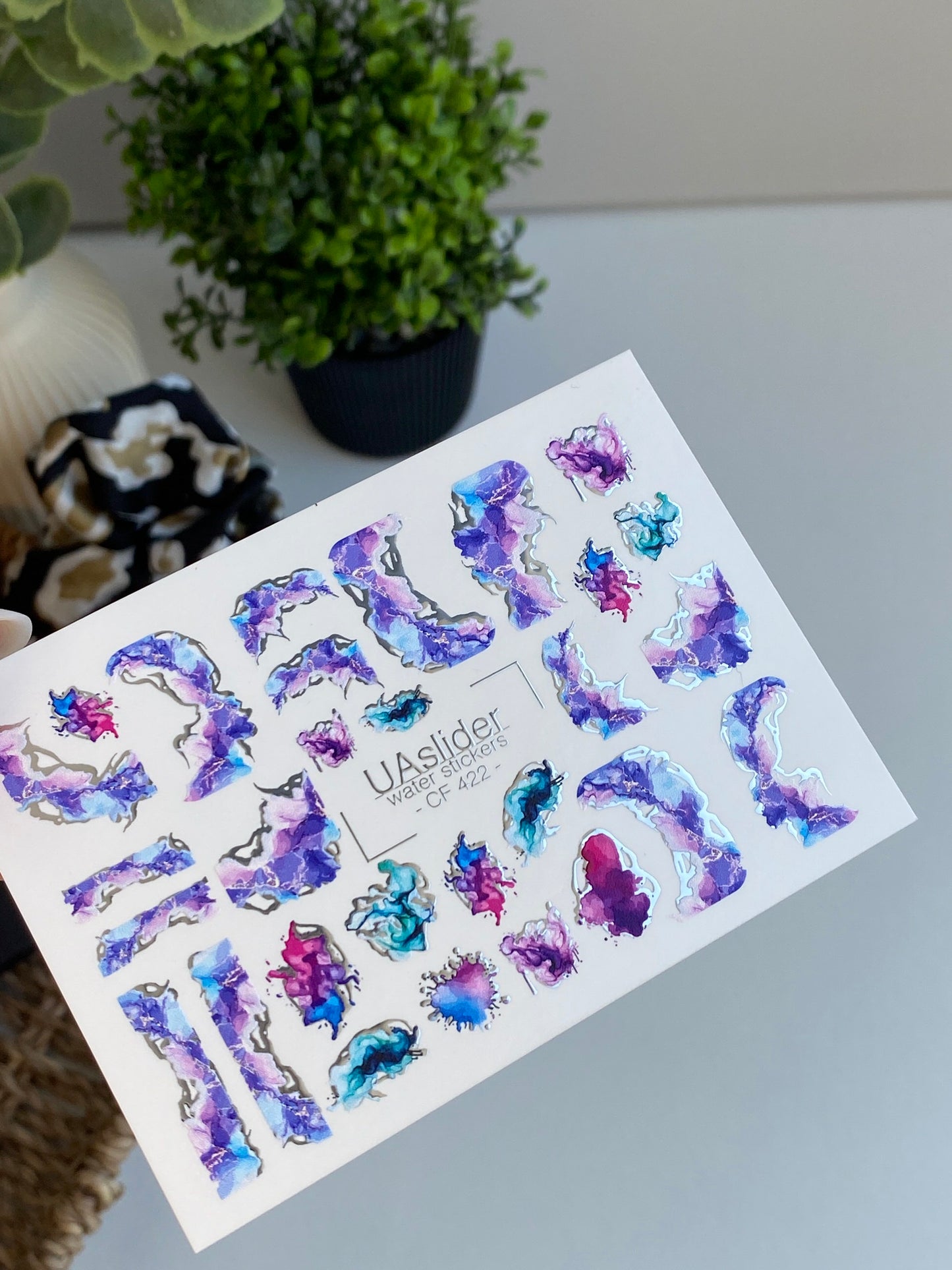 Nagel Wasserabziehbild CF-422 | Abstrakter Tintenfleck Wassertransfer Nagelabziehbilder | Bunte Aquarell Nagelkunst