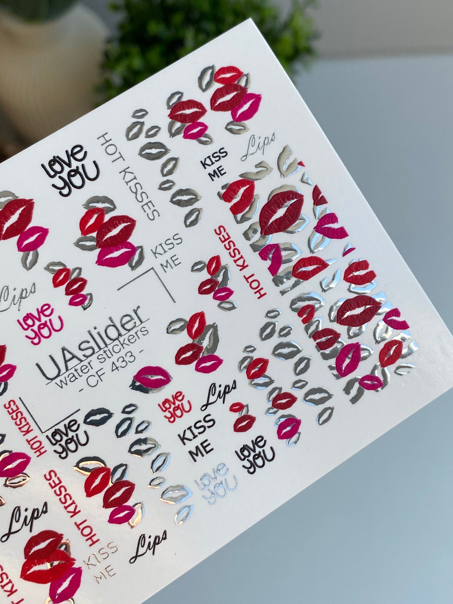 Nagel Wasserabziehbild CF-433 | Kiss Lippen Wasserfolien Nagelabziehbilder | Liebe Dich & Heiße Küsse Nagelkunst