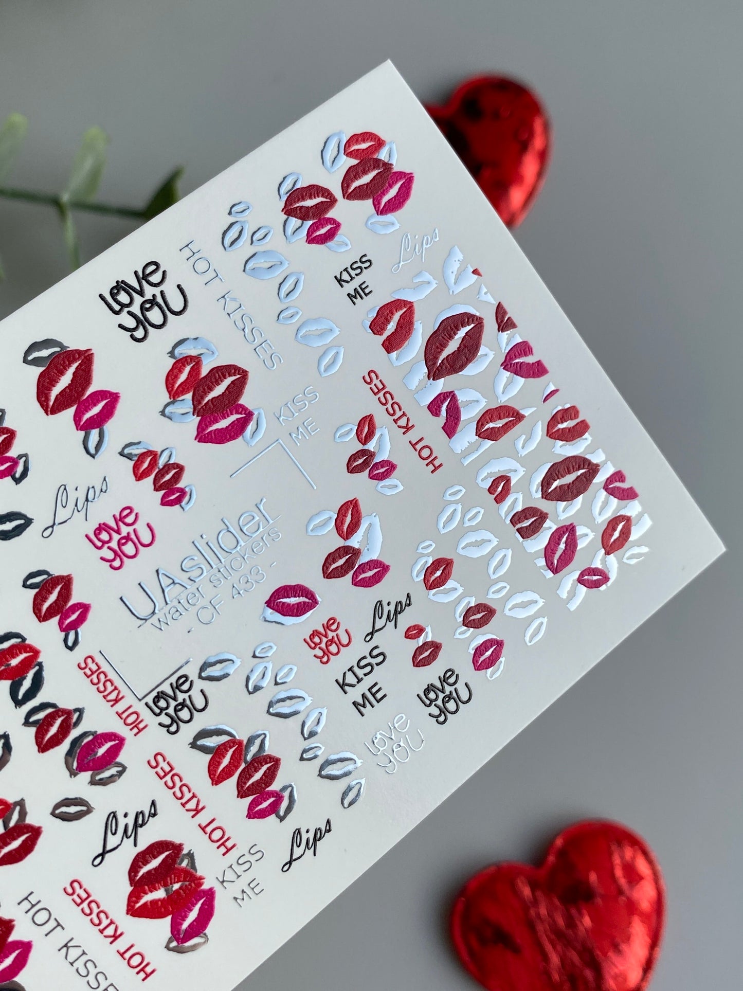 Nagel Wasserabziehbild CF-433 | Kiss Lippen Wasserfolien Nagelabziehbilder | Liebe Dich & Heiße Küsse Nagelkunst