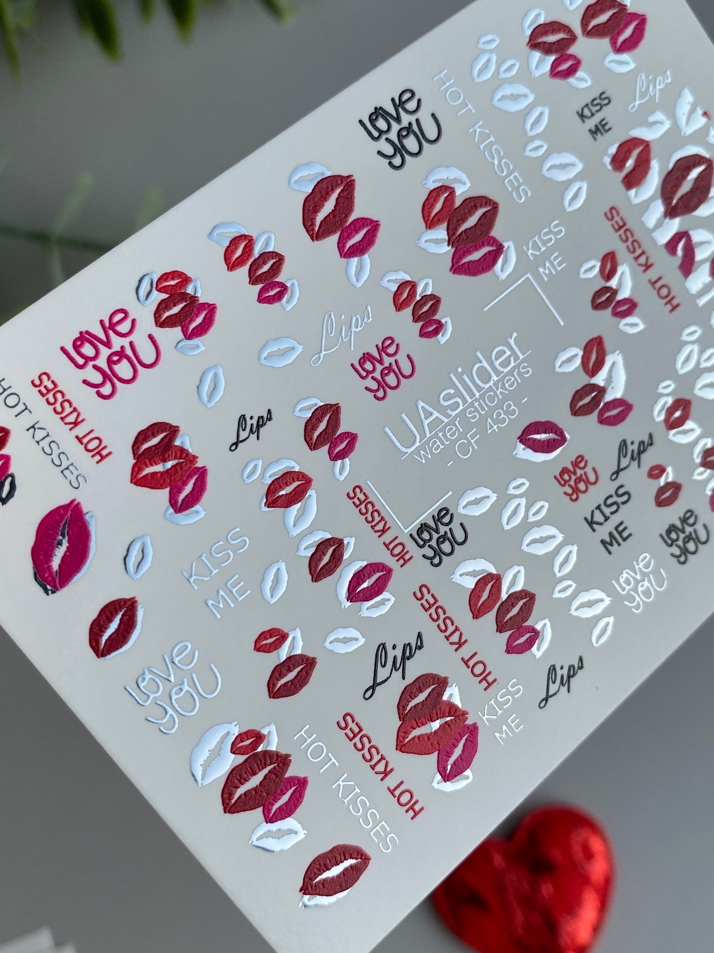 Nagel Wasserabziehbild CF-433 | Kiss Lippen Wasserfolien Nagelabziehbilder | Liebe Dich & Heiße Küsse Nagelkunst
