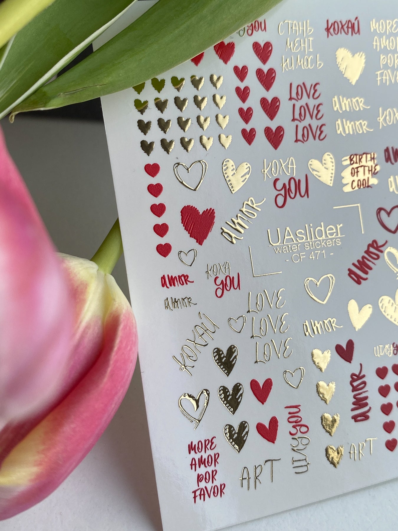 Nagel Water Decal CF-478 | Liefde Nagel Water Decals | Rode, Zwarte & Zilveren Harten met Citaten