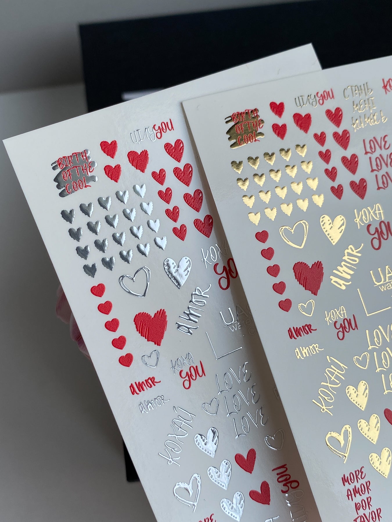 Nagel Water Decal CF-478 | Liefde Nagel Water Decals | Rode, Zwarte & Zilveren Harten met Citaten