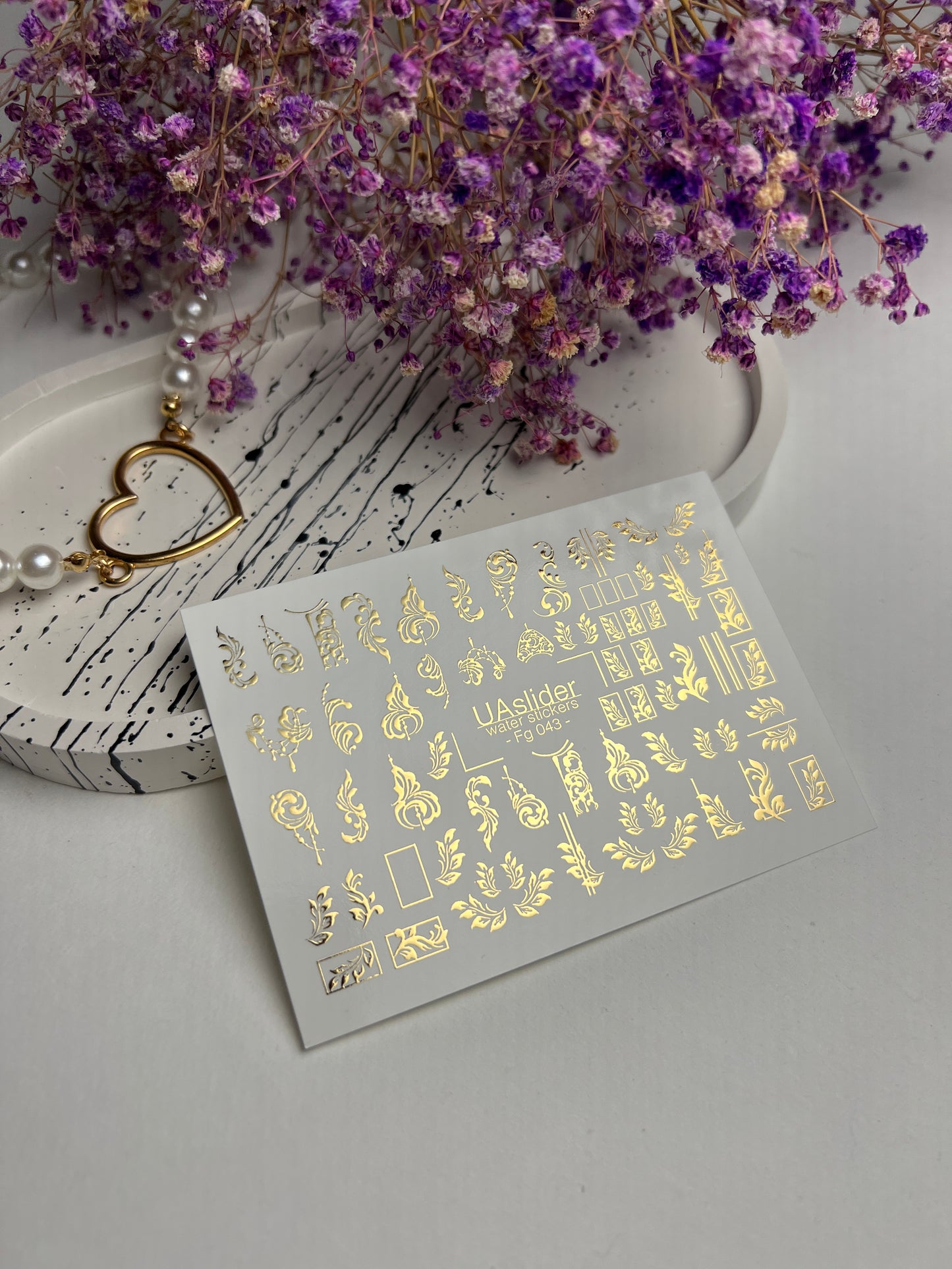 Nagel Water Decal Fg-043 | Antieke Water Slide Nagel Decals | Gouden Ornamentale Lijsten en Krullen