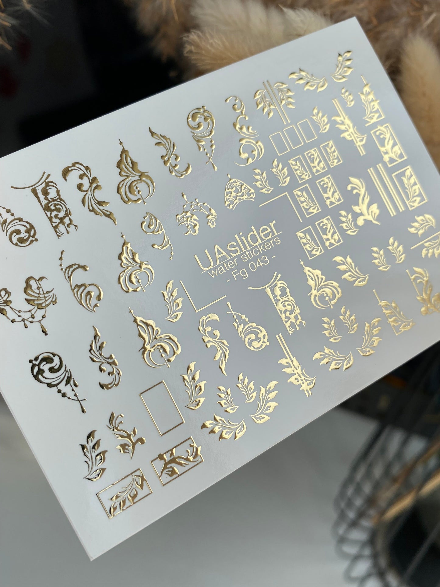 Nagel Water Decal Fg-043 | Antieke Water Slide Nagel Decals | Gouden Ornamentale Lijsten en Krullen