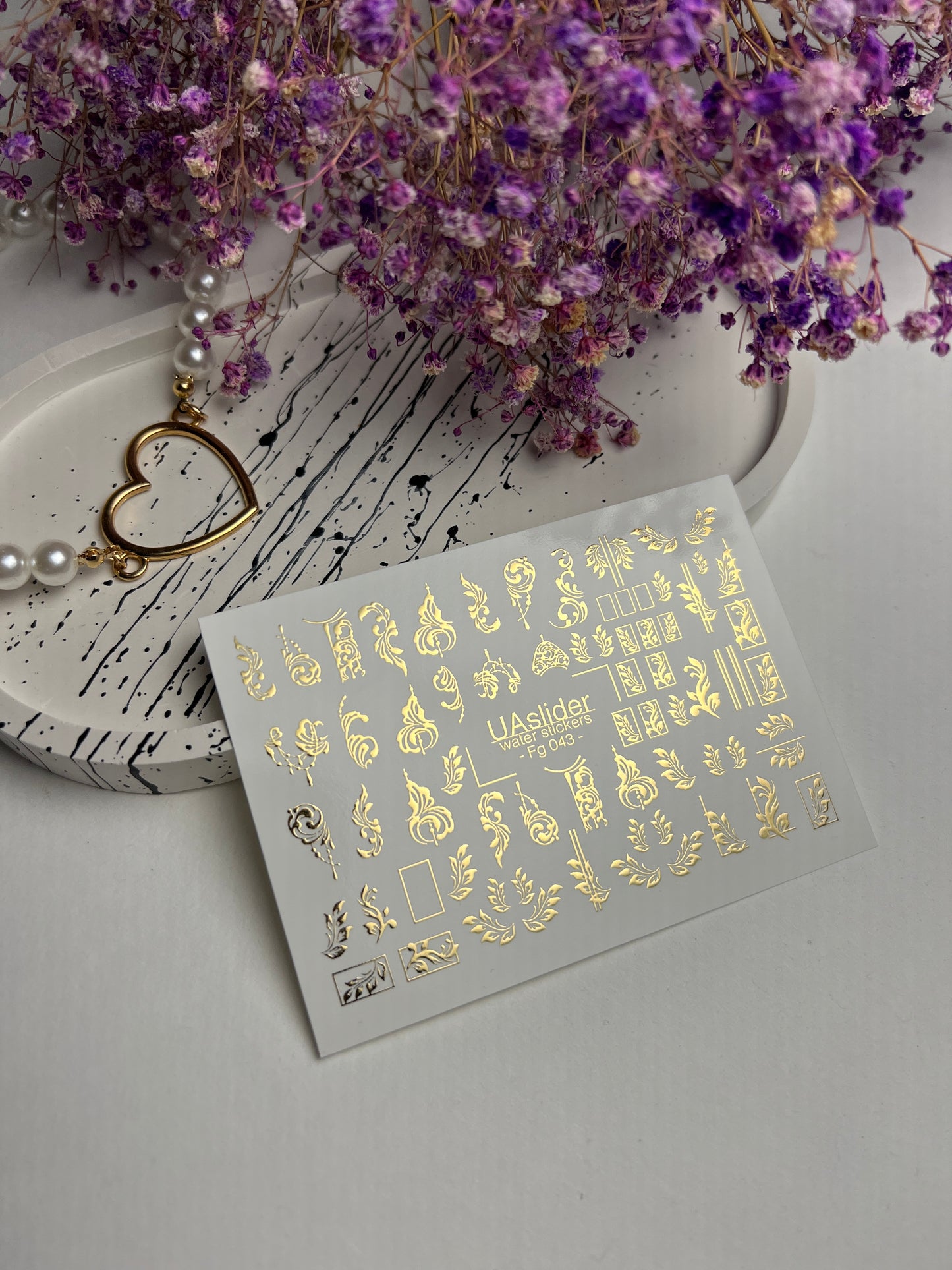Nagel Water Decal Fg-043 | Antieke Water Slide Nagel Decals | Gouden Ornamentale Lijsten en Krullen