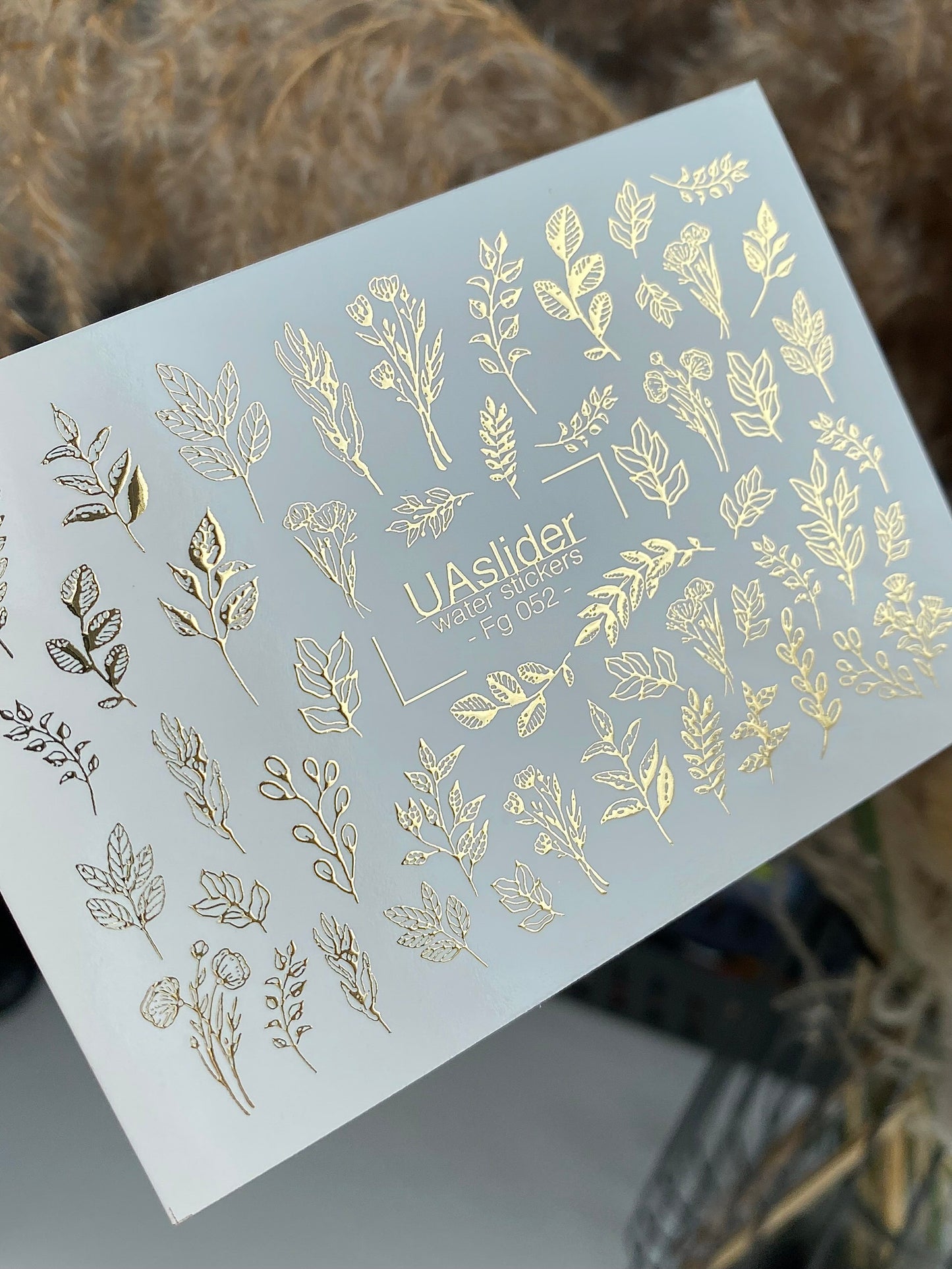 Nagel Wasserabziehbild Fg-052 | Wasserfolien Nagelabziehbilder Goldene Blätter | Botanische Zweige und Elegante Nagelkunst