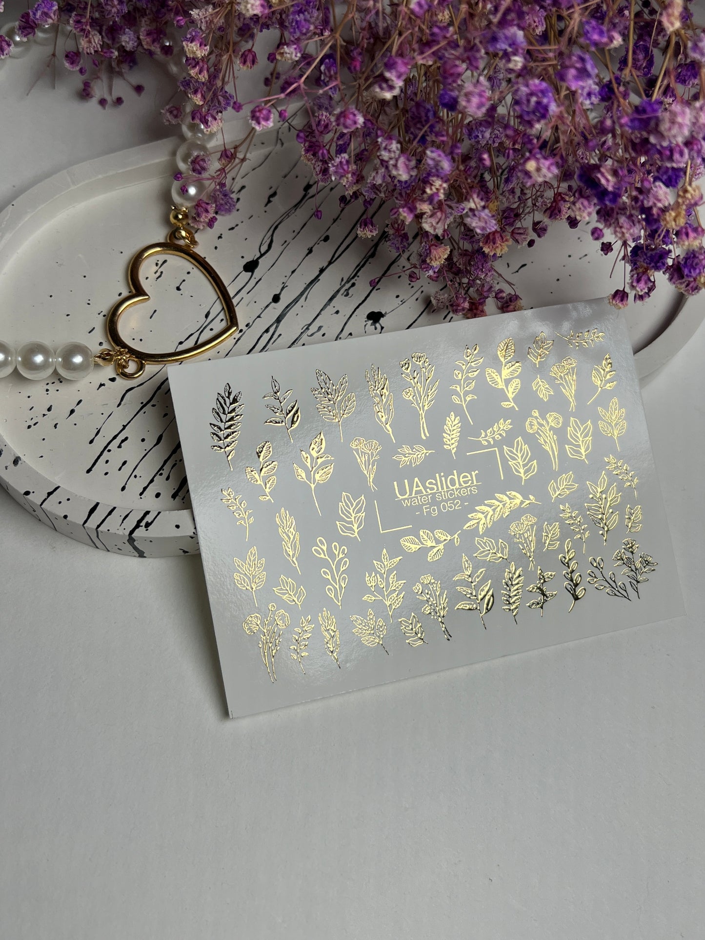 Nagel Wasserabziehbild Fg-052 | Wasserfolien Nagelabziehbilder Goldene Blätter | Botanische Zweige und Elegante Nagelkunst