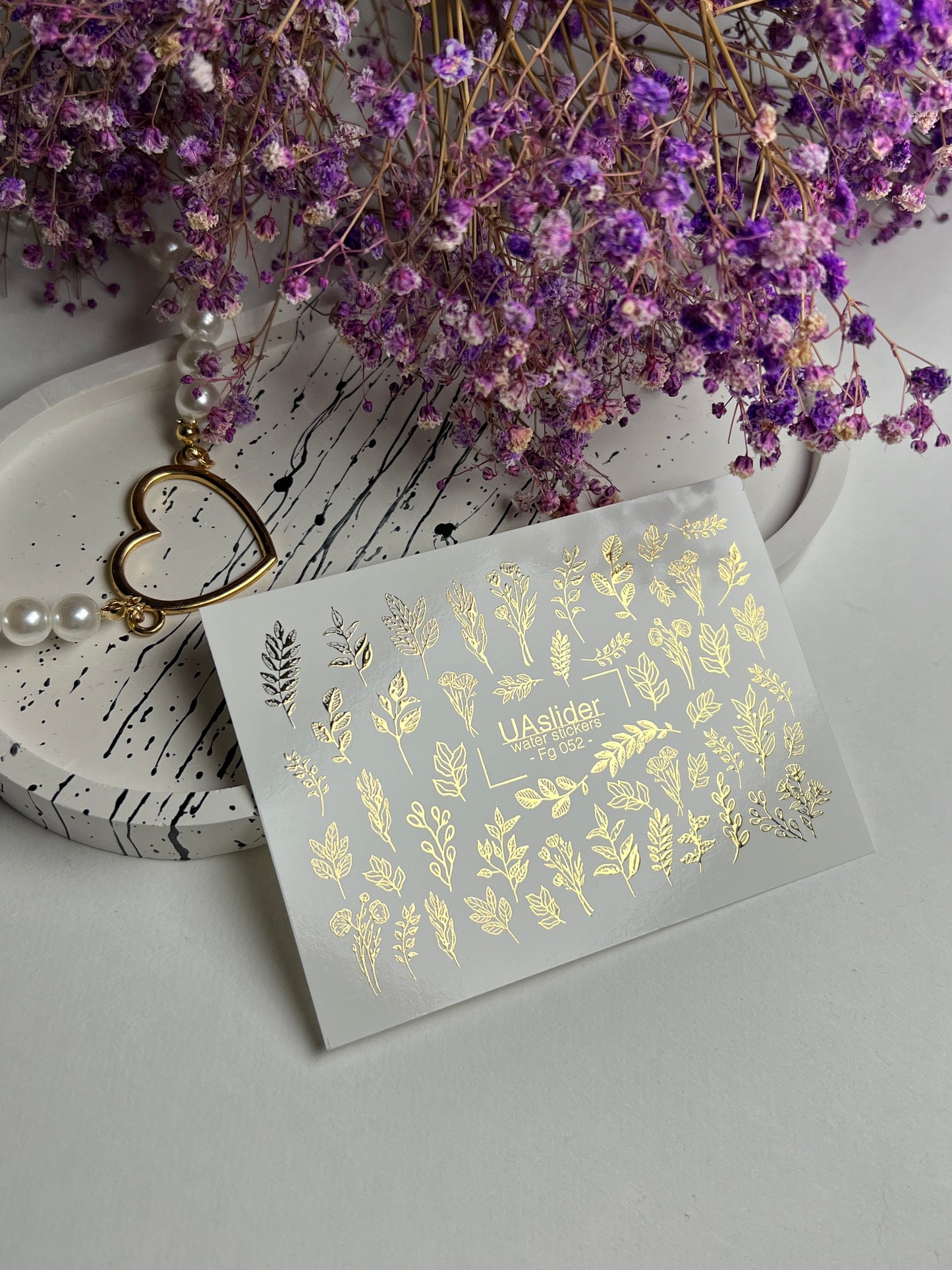 Nagel Wasserabziehbild Fg-052 | Wasserfolien Nagelabziehbilder Goldene Blätter | Botanische Zweige und Elegante Nagelkunst