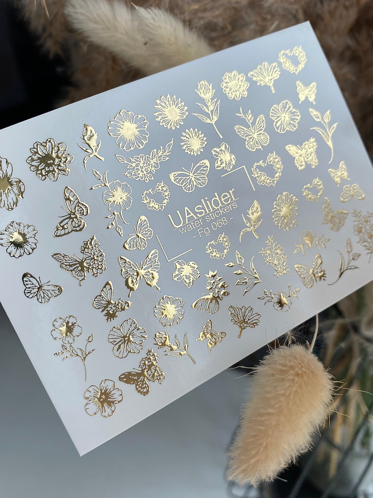 Nagel Wasserabziehbild Fg-068 | Goldfolie Wasserabzieh-Nagelaufkleber | Blumen & Schmetterlinge