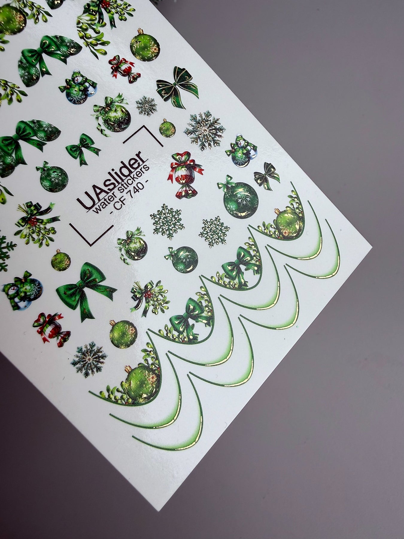 Nagel Water Decal CF-740 | Water Slide Nagel Decals | Groene Kerstversieringen en Feestelijke Strikken