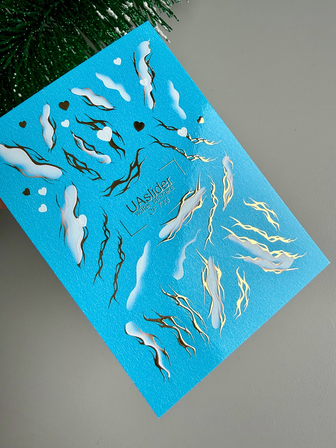 Adesivo per unghie CF-733 | Adesivi per unghie a scivolamento ad acqua | Design fiamma dorata e fumo di ghiaccio