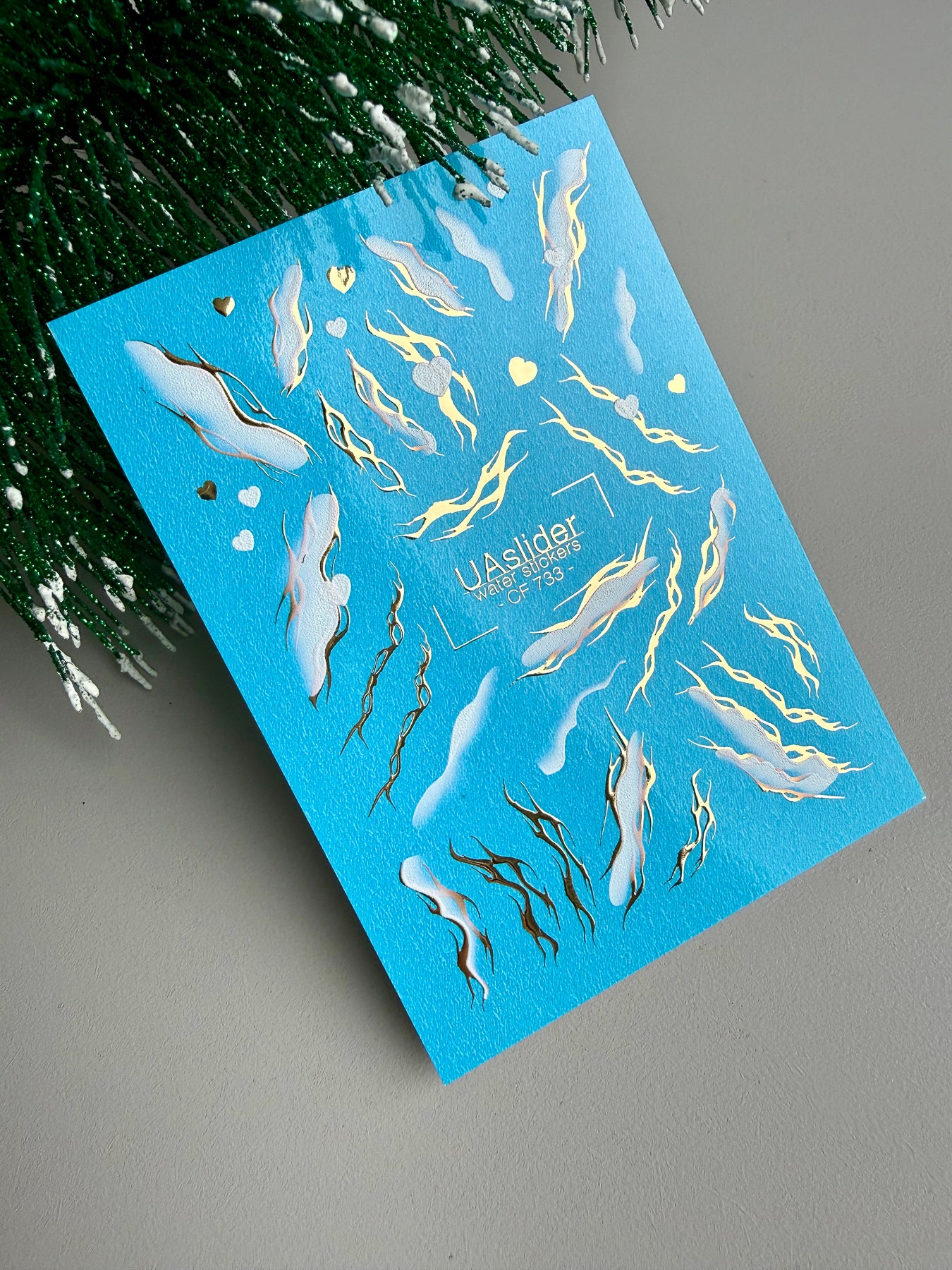 Adesivo per unghie CF-733 | Adesivi per unghie a scivolamento ad acqua | Design fiamma dorata e fumo di ghiaccio