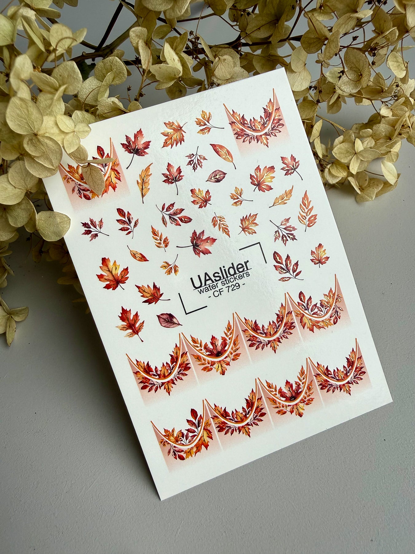 Nagel Wasserabziehbild CF-729 | Wasserfolien Nagelabziehbilder | Herbstblätter Nagelkunst mit Farbverlauf Design