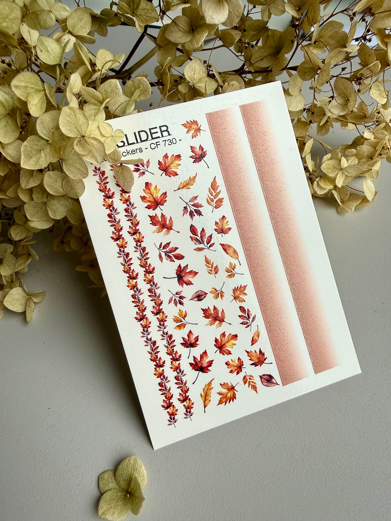 Nagel Wasserabziehbild CF-730 | Wasserfolien Nagelabziehbilder | Herbst Ahornblätter und Farbverlauf Streifen Design