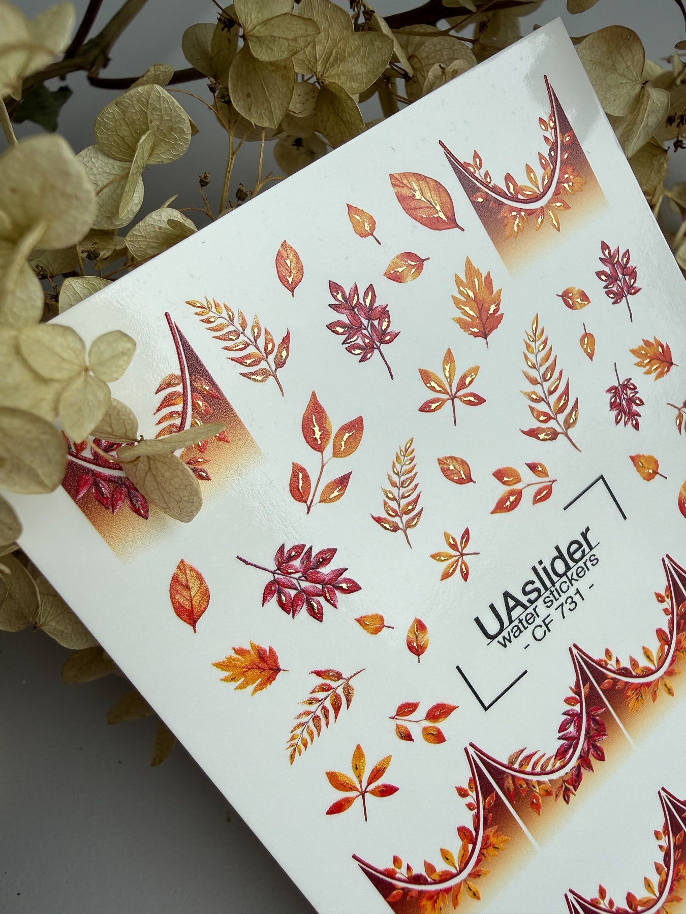 Nagel-Wasserabziehbild CF-731 | Wasserfolien-Nagelabziehbilder | Herbstblätter mit Farbverlauf-Spitzen-Design