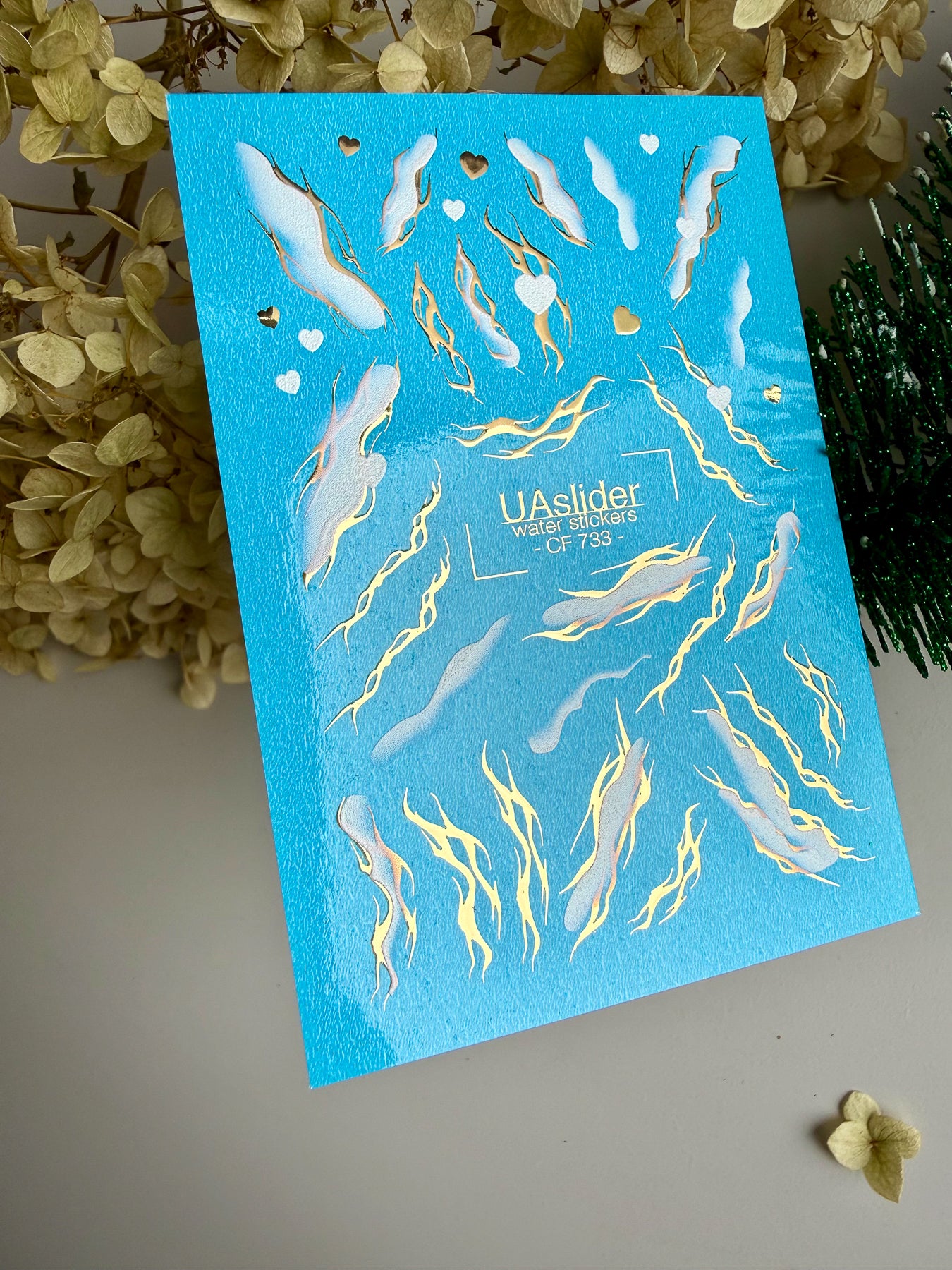 Adesivo per unghie CF-733 | Adesivi per unghie a scivolamento ad acqua | Design fiamma dorata e fumo di ghiaccio